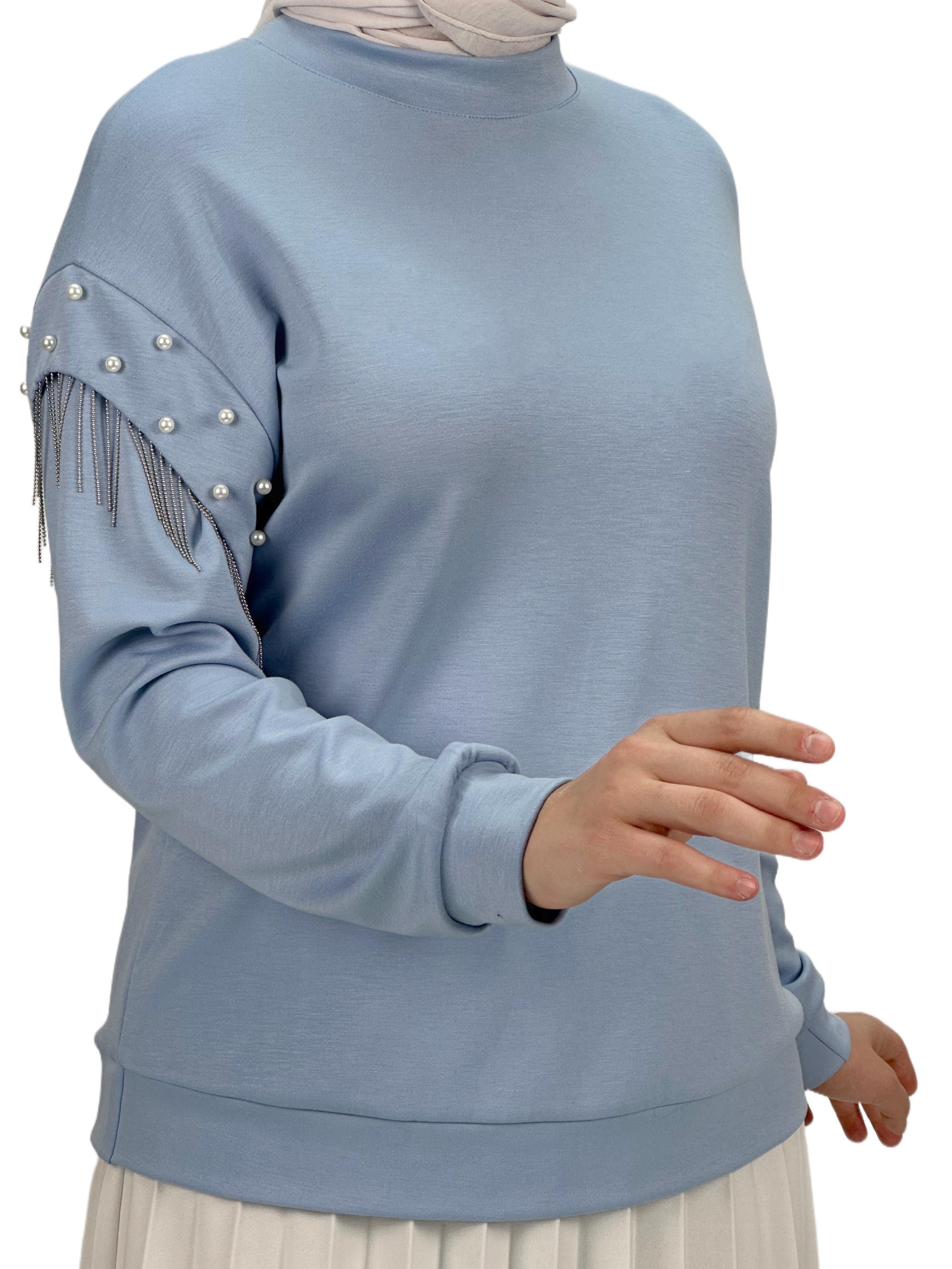 Orhan Store Kolları Boncuklu Bluz Mavi OTW1248