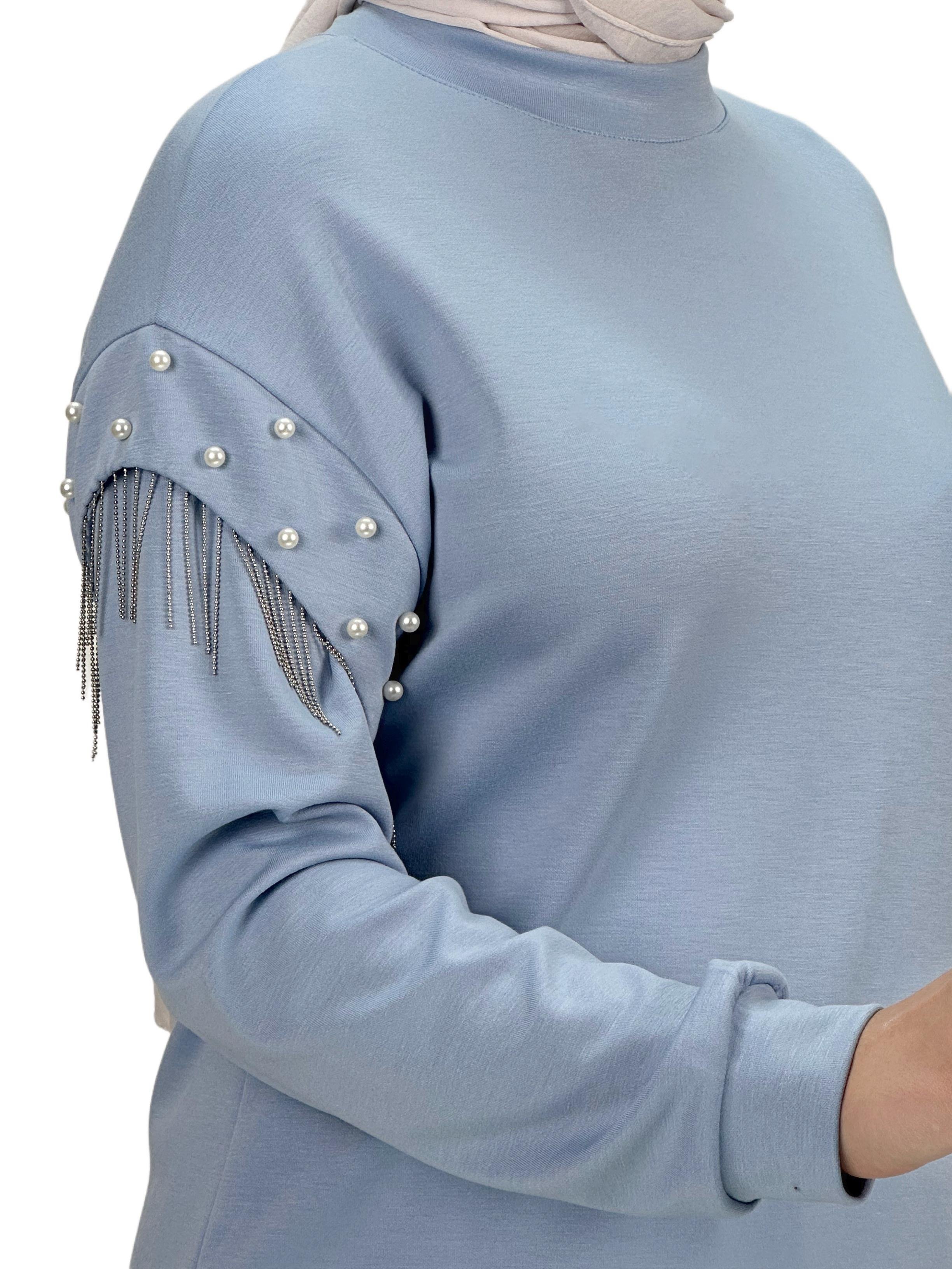 Orhan Store Kolları Boncuklu Bluz Mavi OTW1248