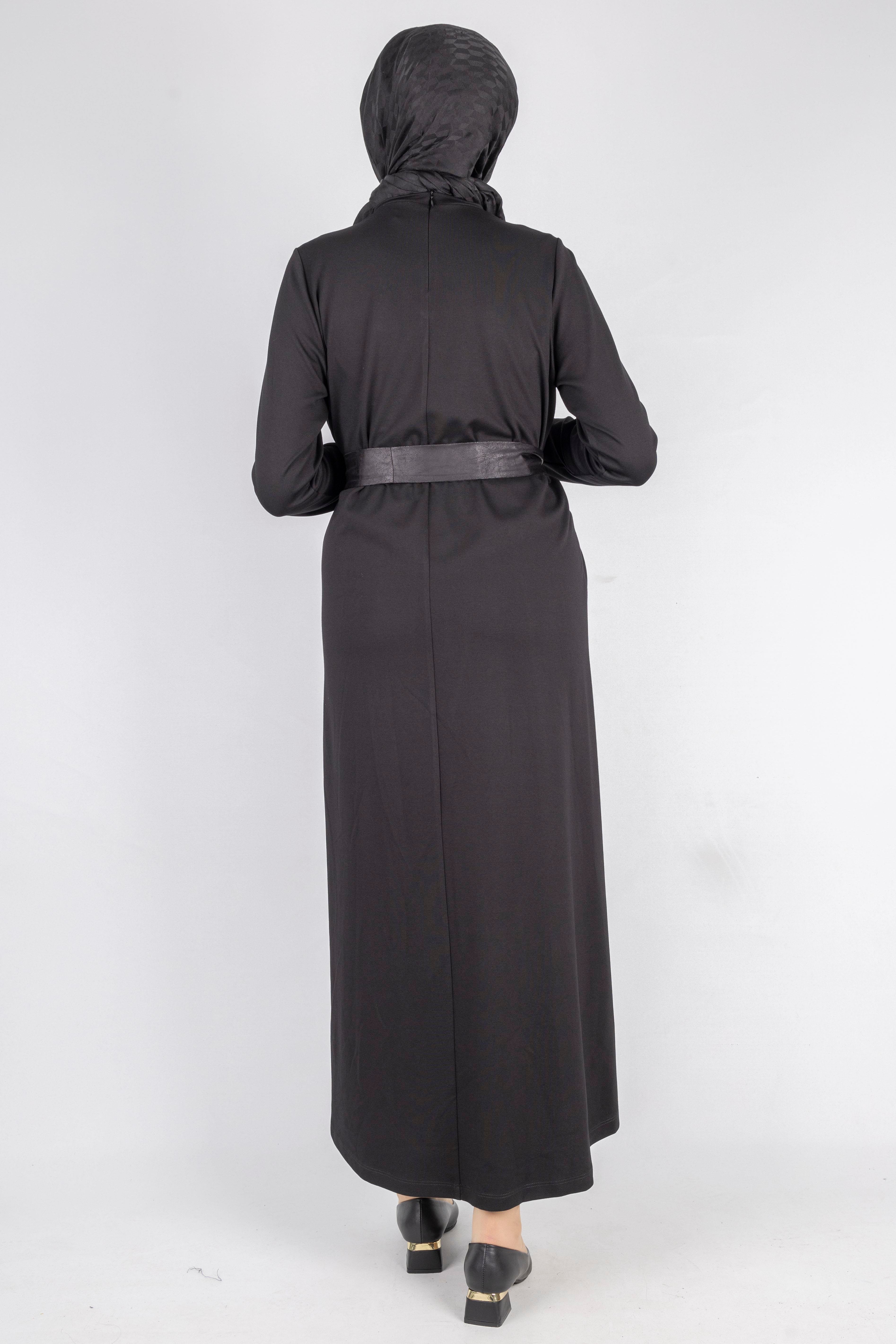 Orhan Store Kurdele Kuşak Ve Taş Detaylı Elbise Siyah OTW1741