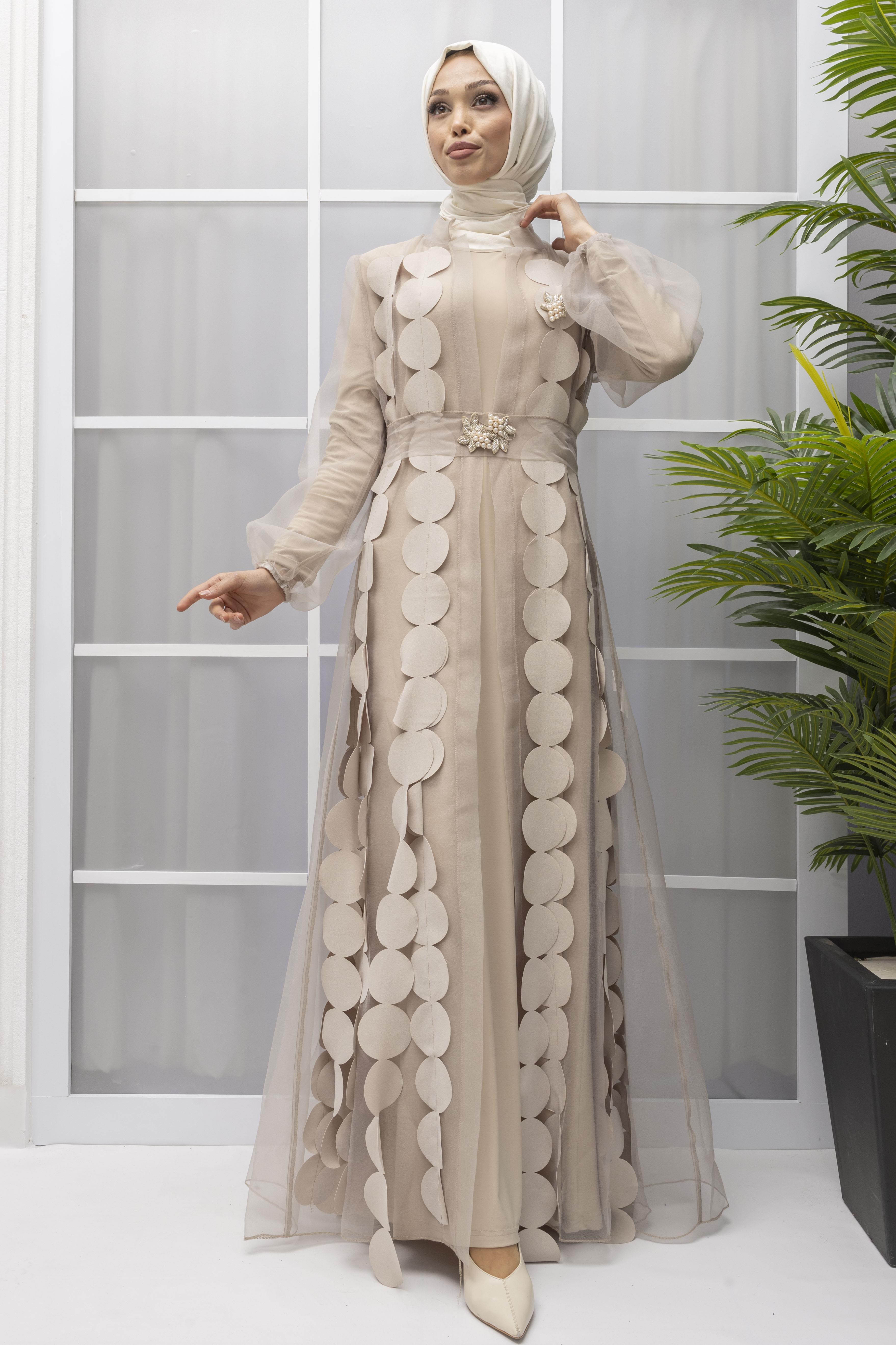 Orhan Store Organze Abayalı Takım Bej OTW1871