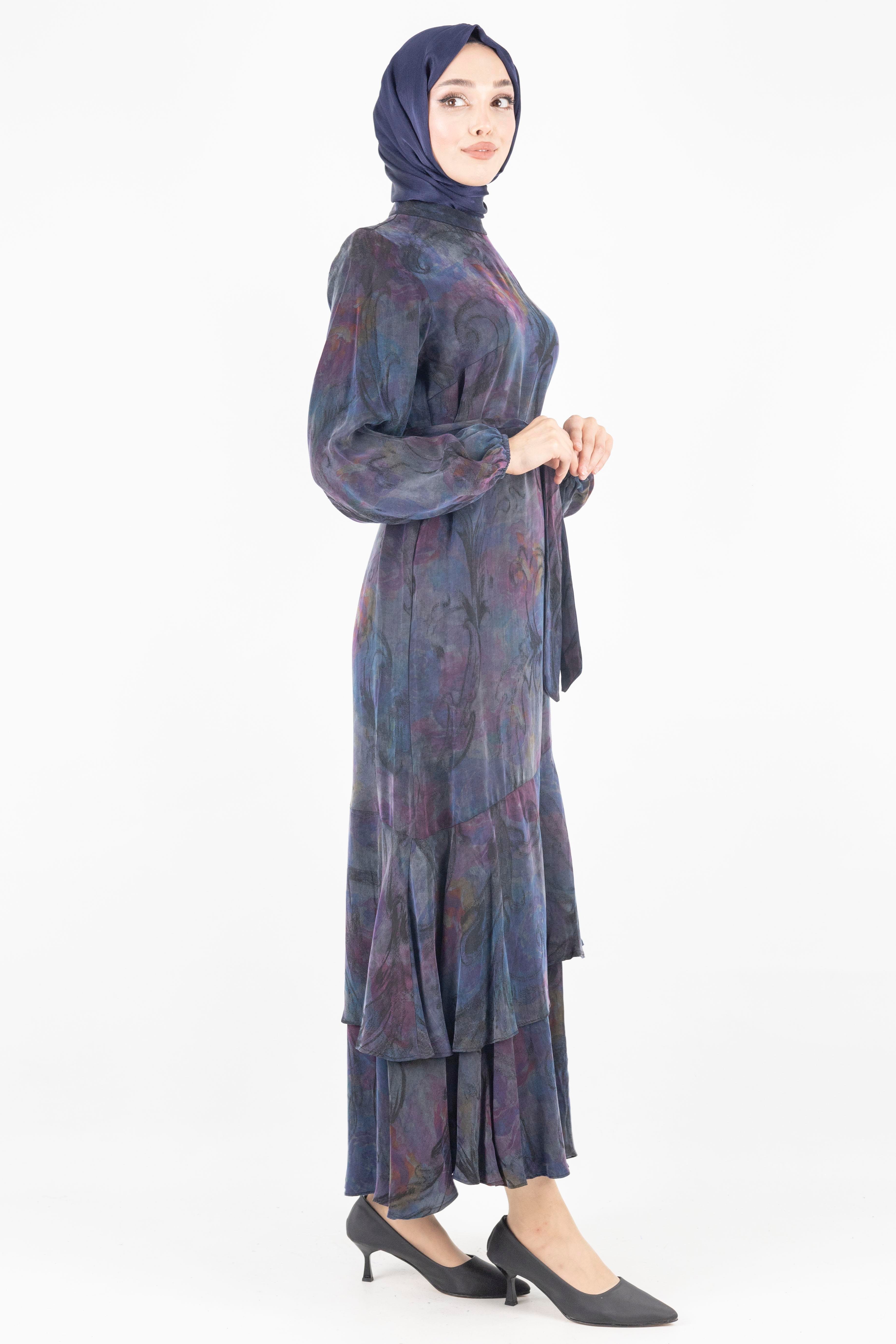 Orhan Store Qupra Kumaş Elbise Lacivert OTW1697