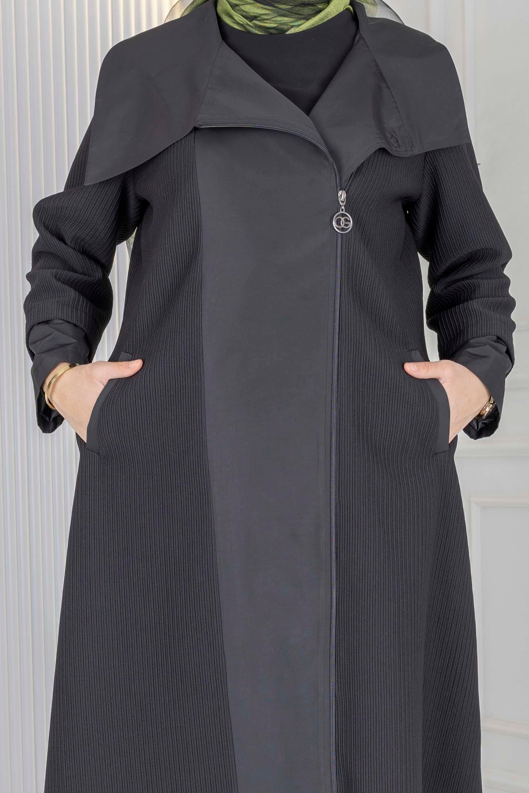 Orhan Store Şal Yaka Mevsimlik Uzun Kap Siyah OTW1584