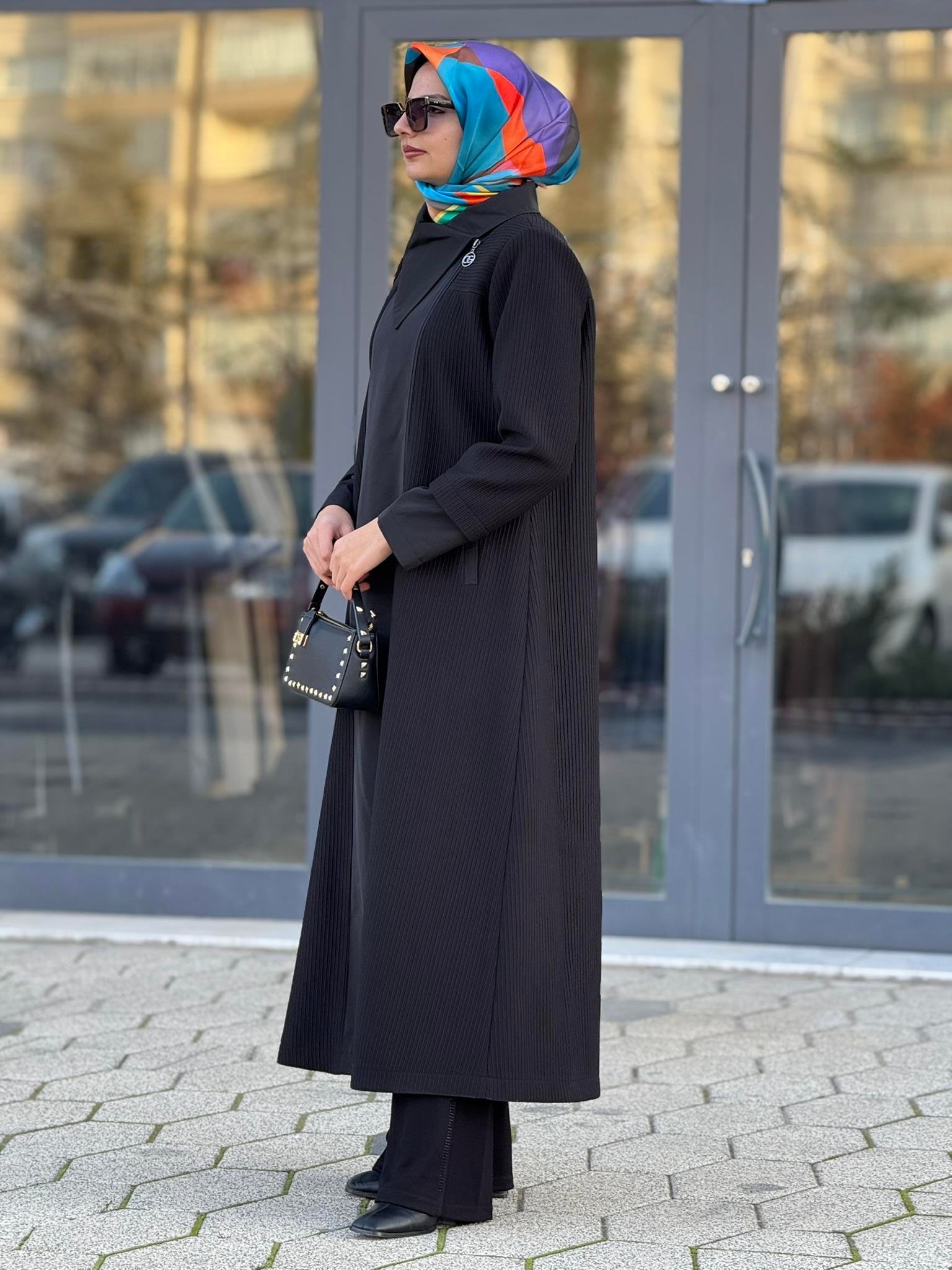 Orhan Store Şal Yaka Mevsimlik Uzun Kap Siyah OTW1584