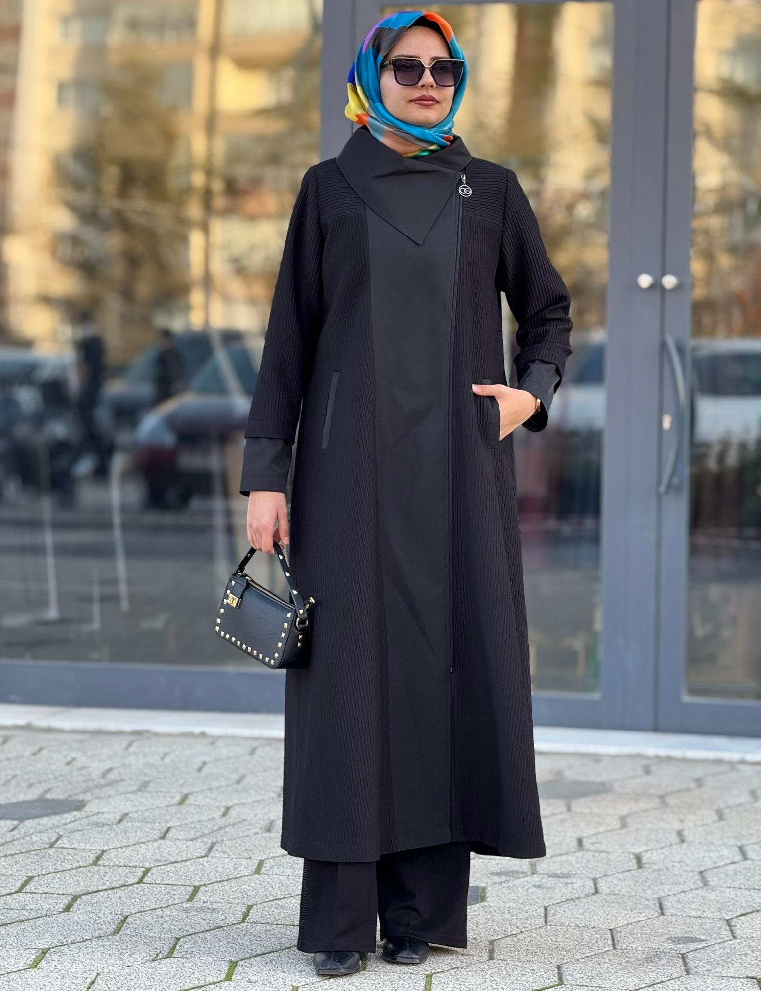 Orhan Store Şal Yaka Mevsimlik Uzun Kap Siyah OTW1584