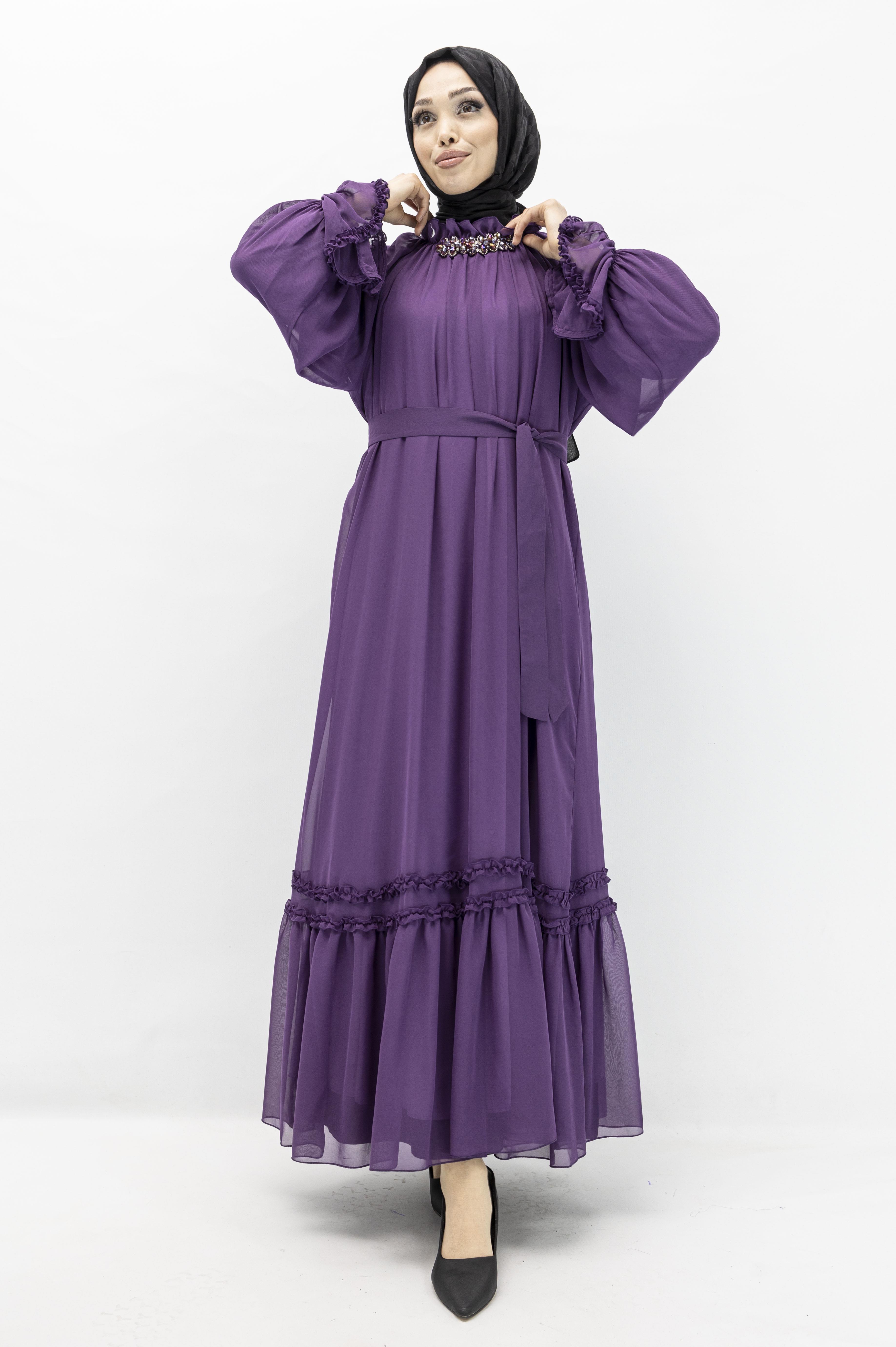 ORHAN STORE ŞİFON ELBİSE Mor OTW1686