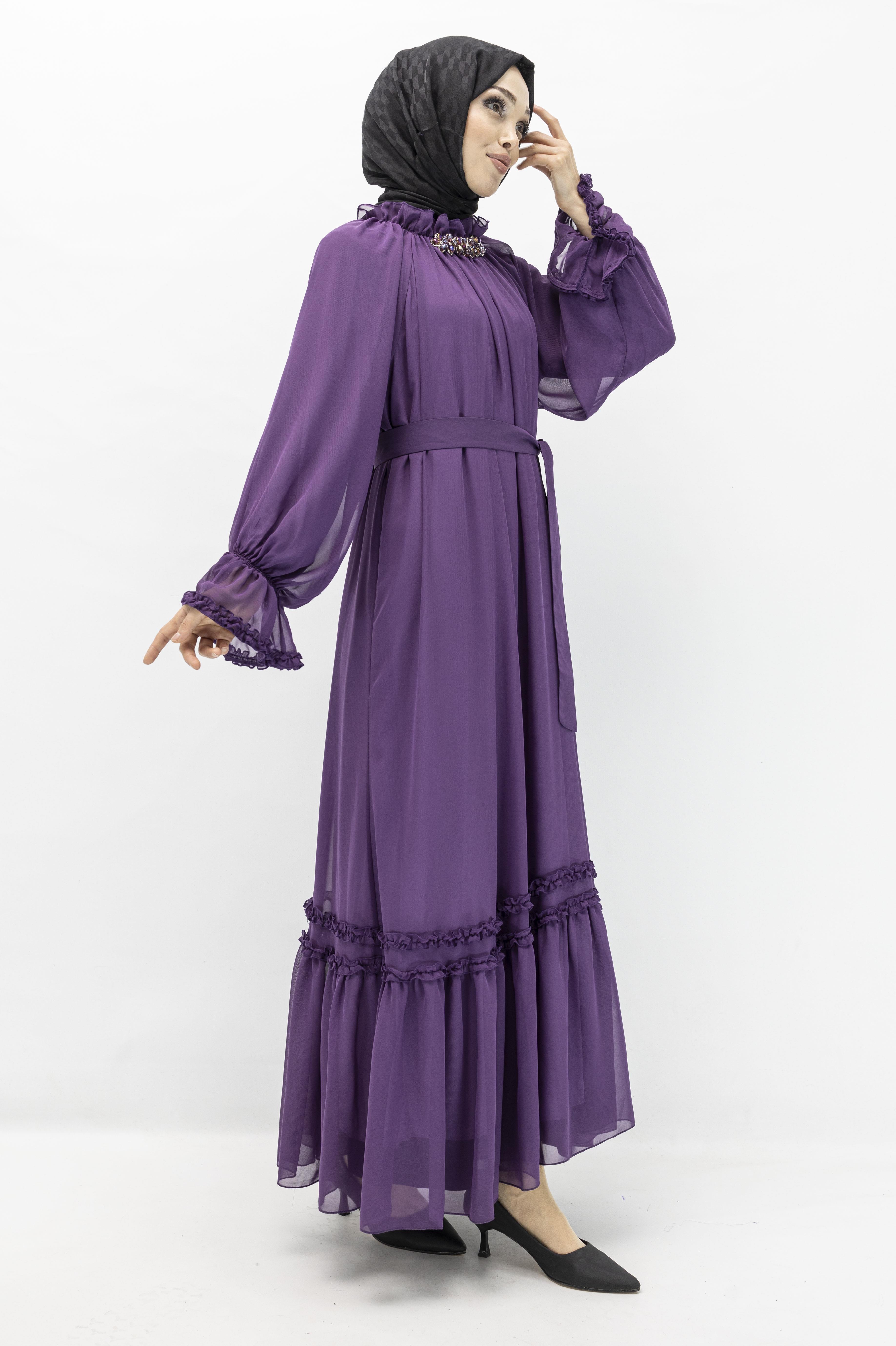 ORHAN STORE ŞİFON ELBİSE Mor OTW1686