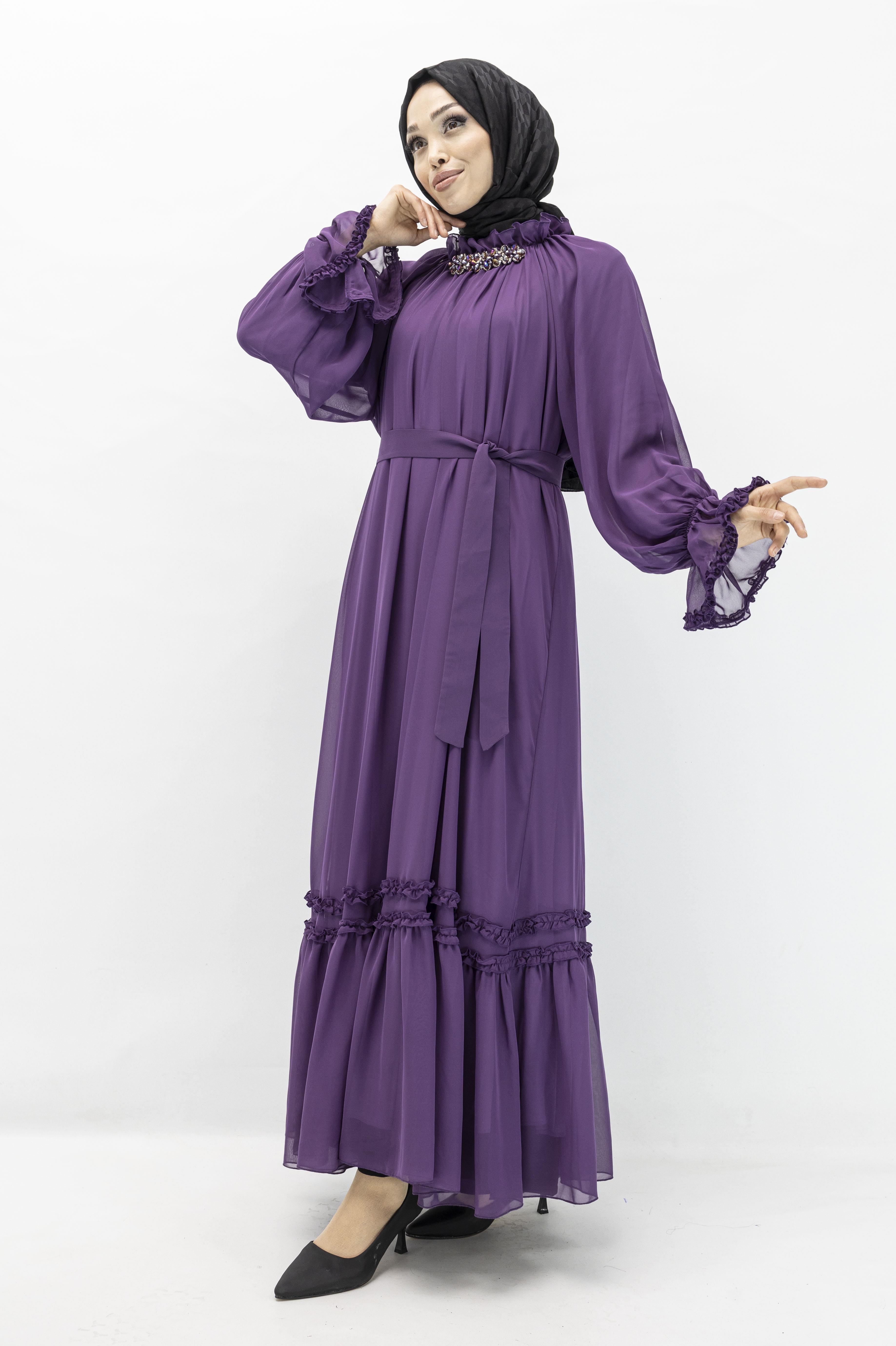 ORHAN STORE ŞİFON ELBİSE Mor OTW1686