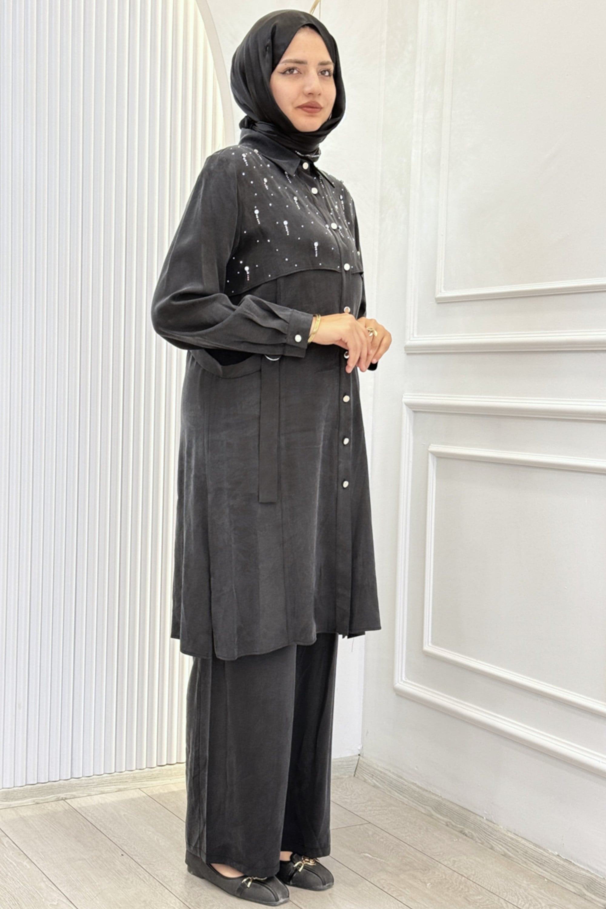 Orhan Store Taş Detaylı Takım Siyah OTW3028