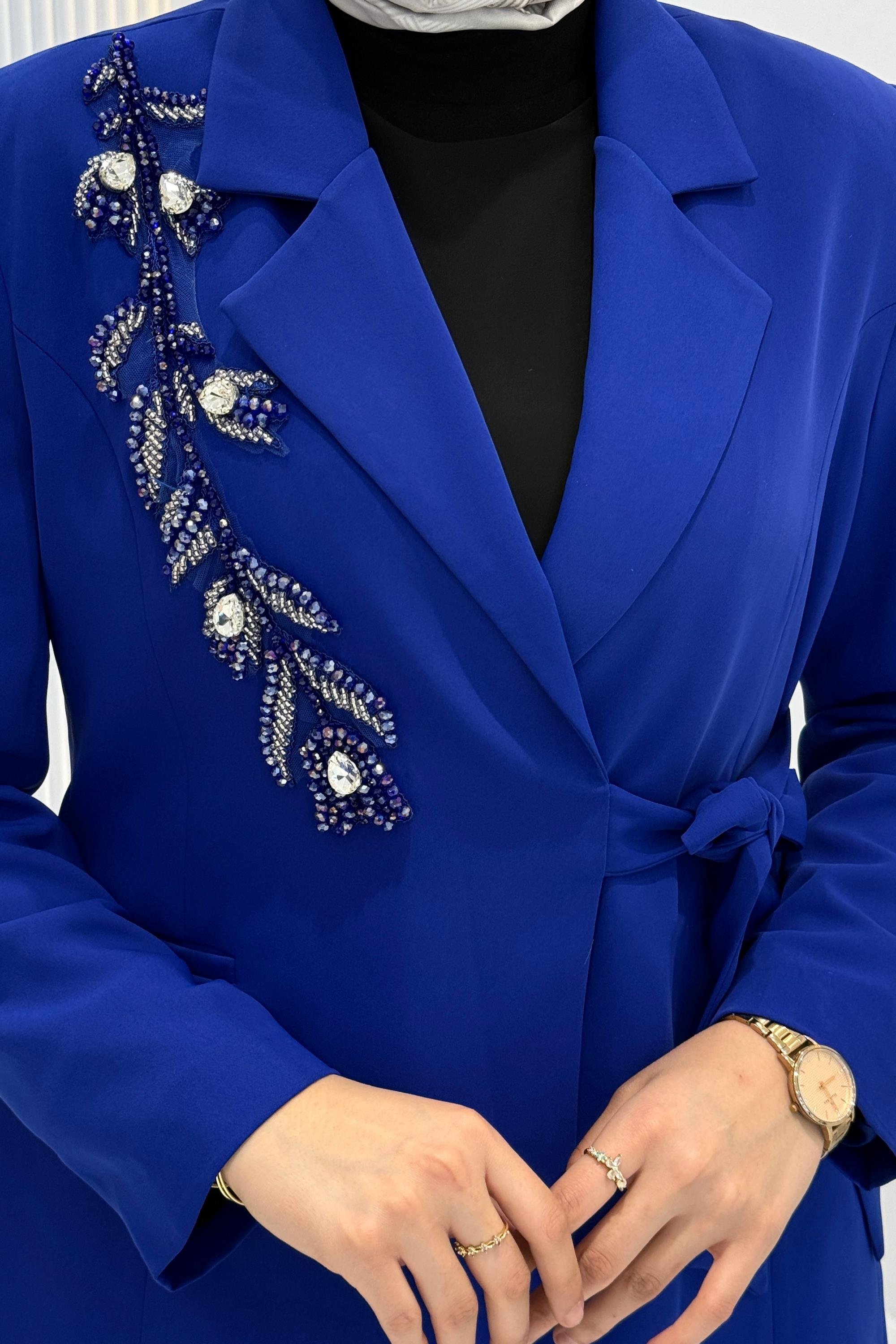 Orhan Store Taş İşlemeli Blazer Ceketli Tesettür Takım Saks OTW2780