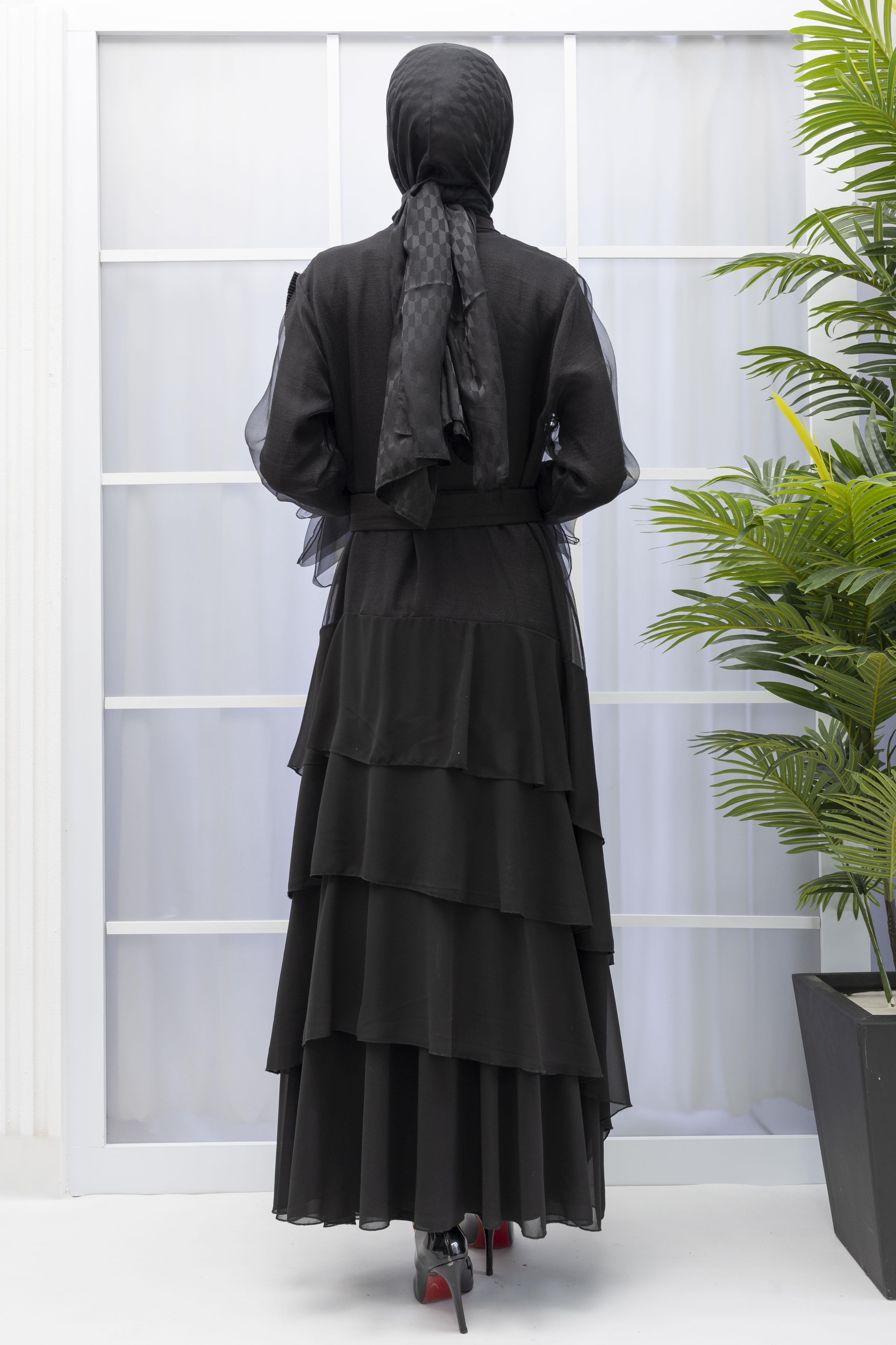 ORHAN STORE YAKA GÜL DETAYLI ABAYALI TAKIM Siyah OTW2181