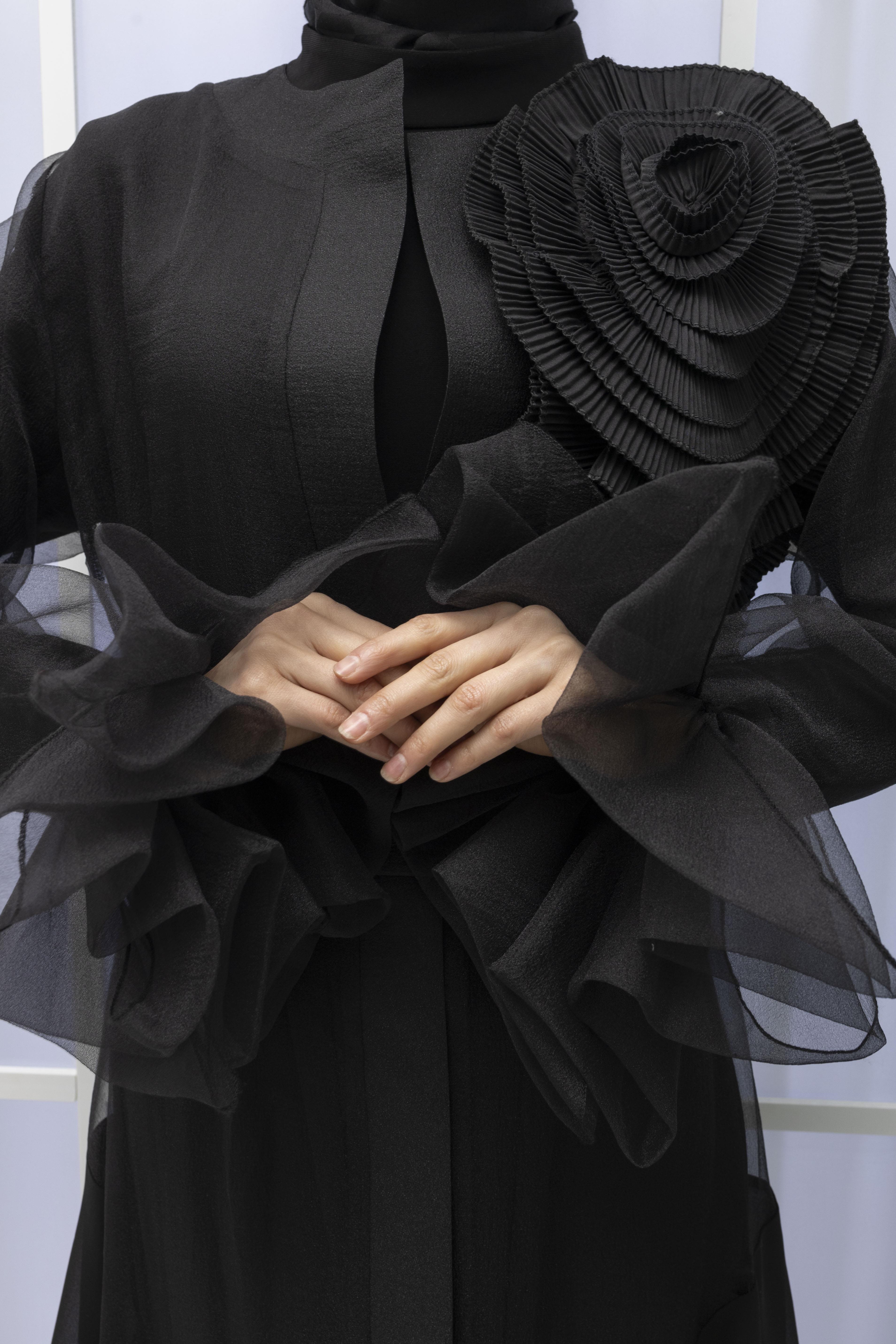 ORHAN STORE YAKA GÜL DETAYLI ABAYALI TAKIM Siyah OTW2181