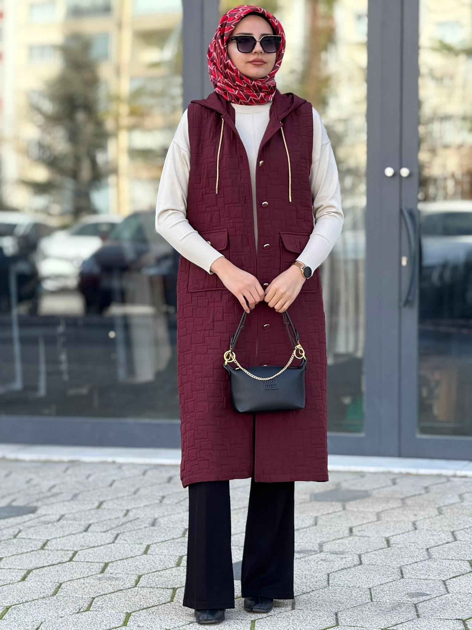 Ottoman Büyük Beden Kapitone Yelek Bordo OTW4032