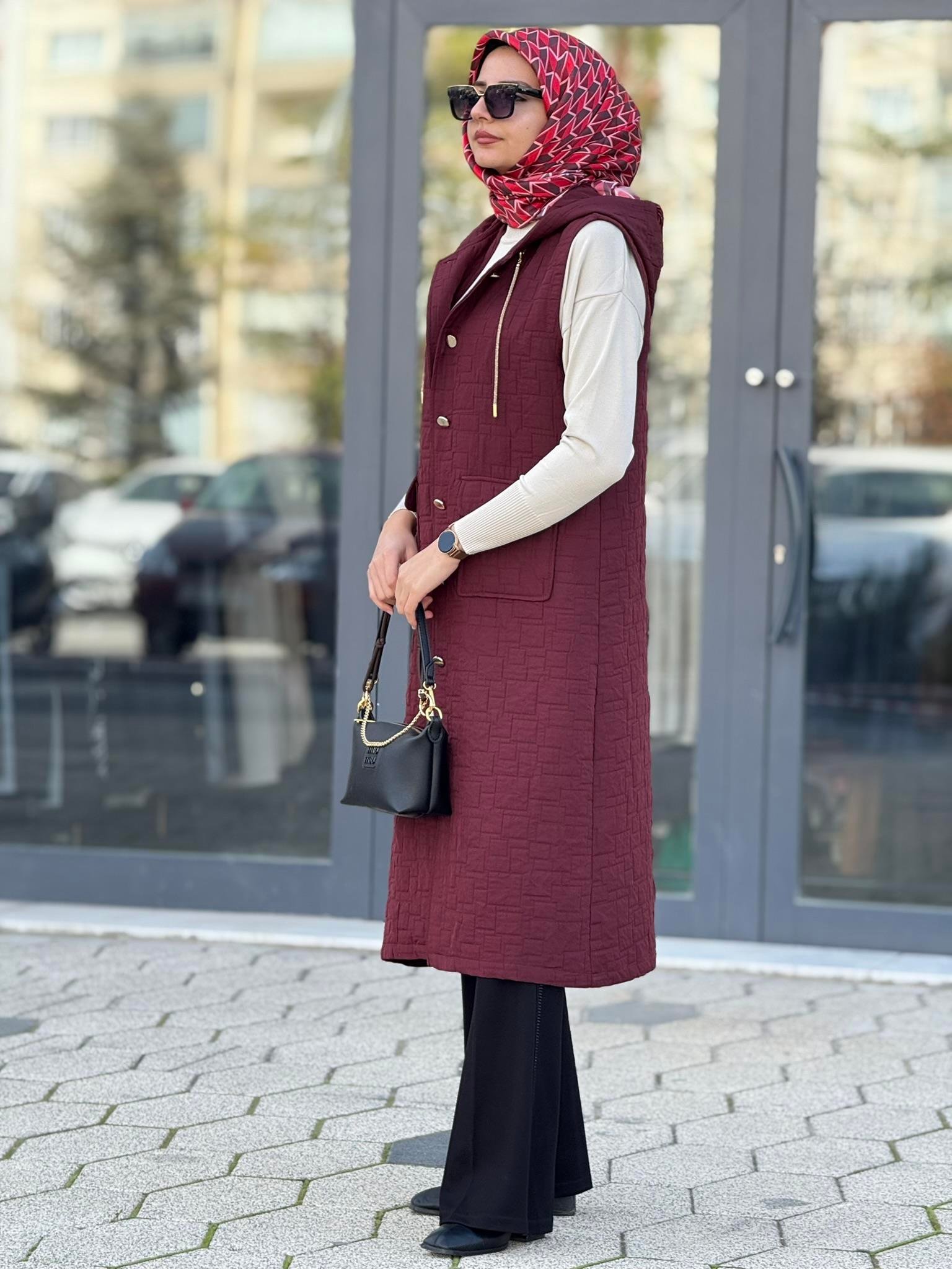 Ottoman Büyük Beden Kapitone Yelek Bordo OTW4032