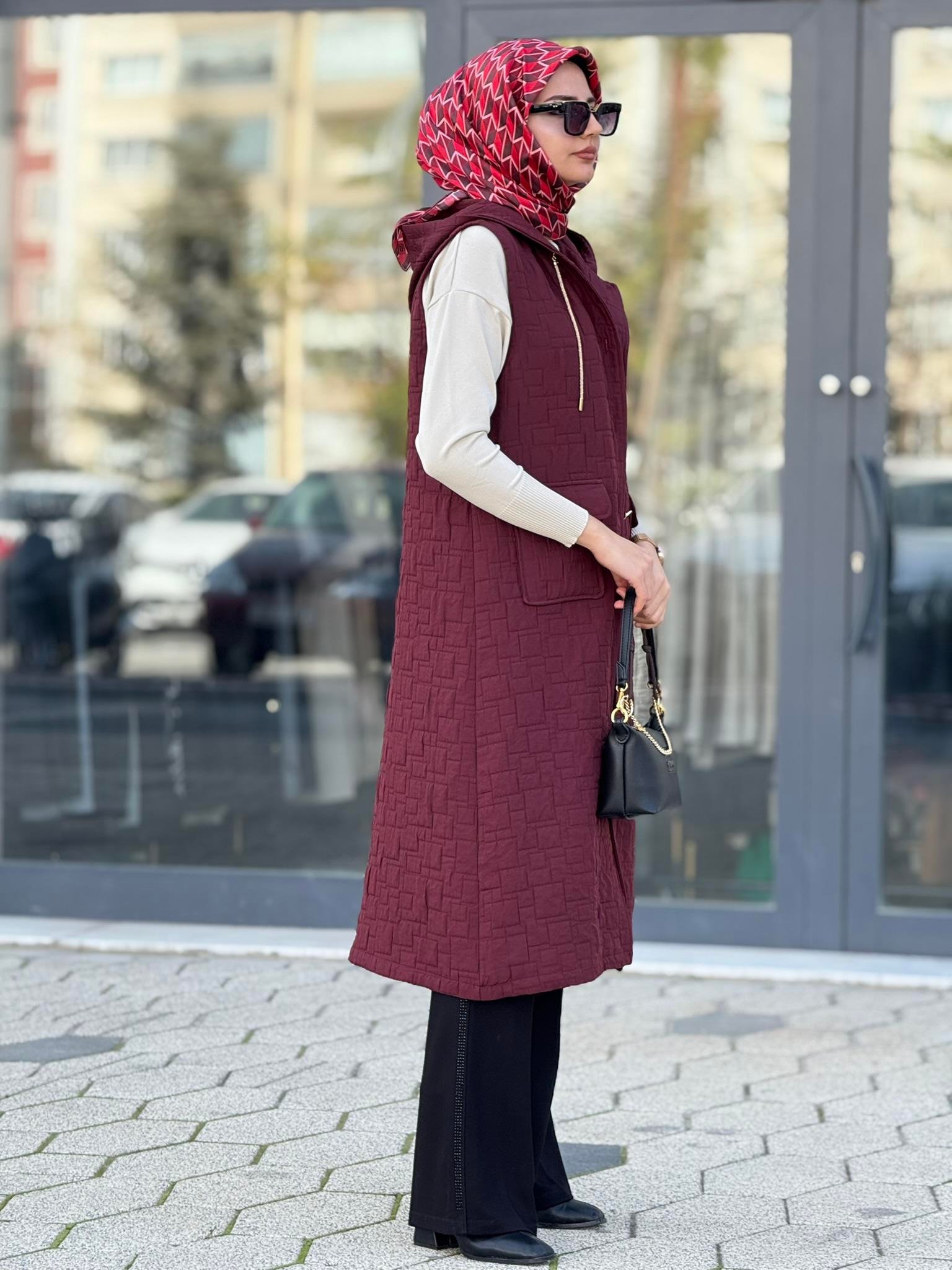 Ottoman Büyük Beden Kapitone Yelek Bordo OTW4032