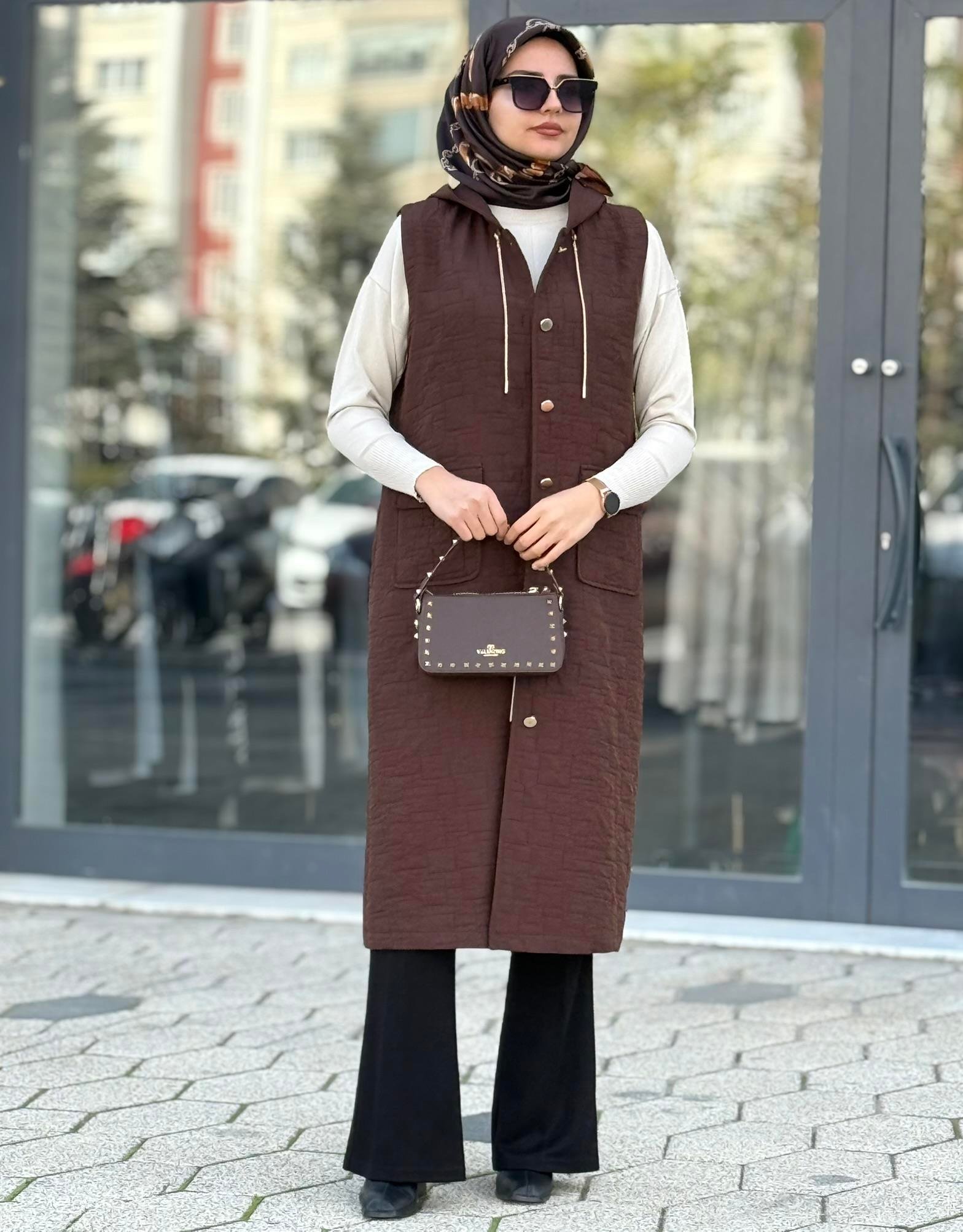 Ottoman Büyük Beden Kapitone Yelek Kahve OTW4032