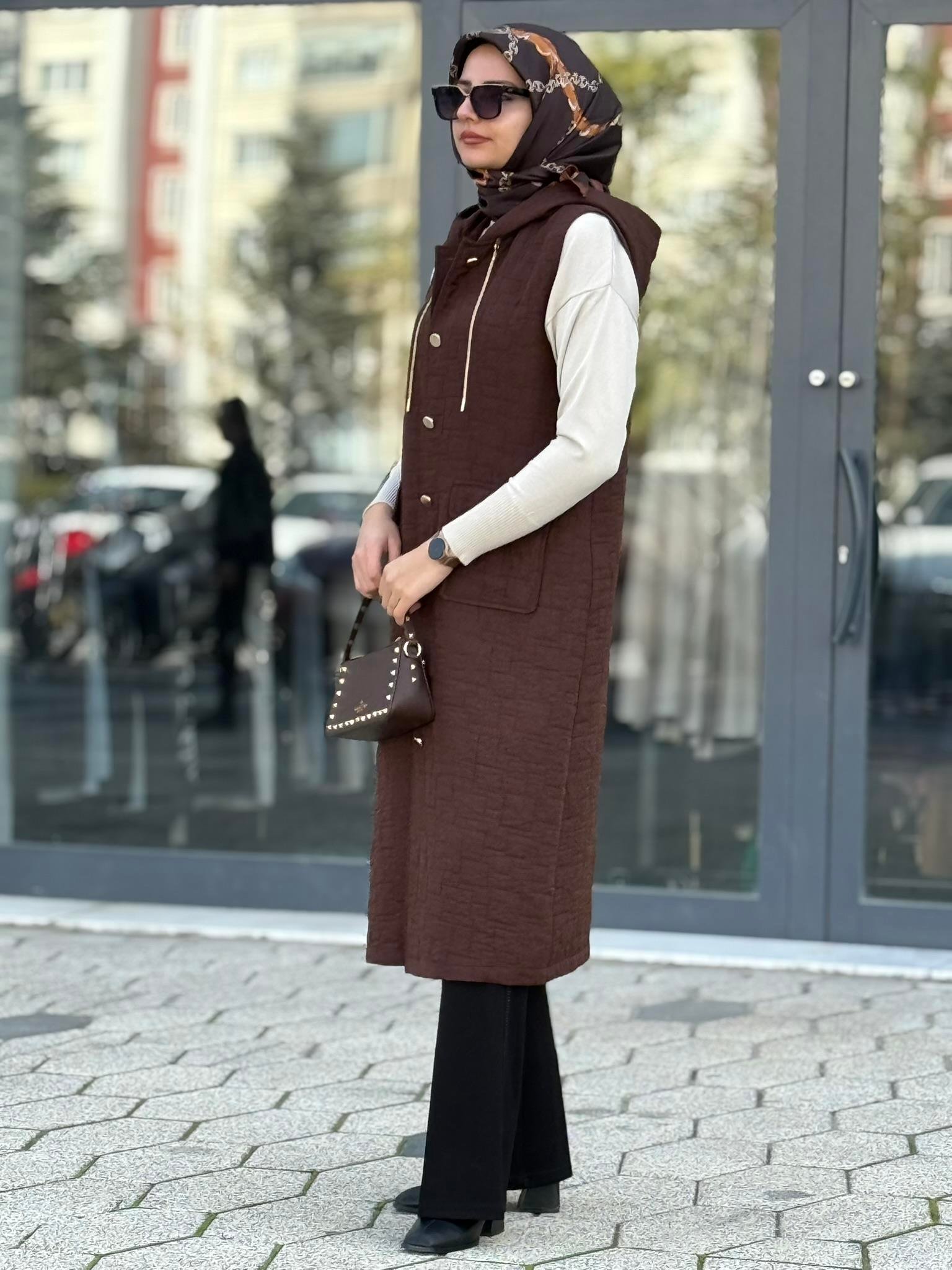 Ottoman Büyük Beden Kapitone Yelek Kahve OTW4032