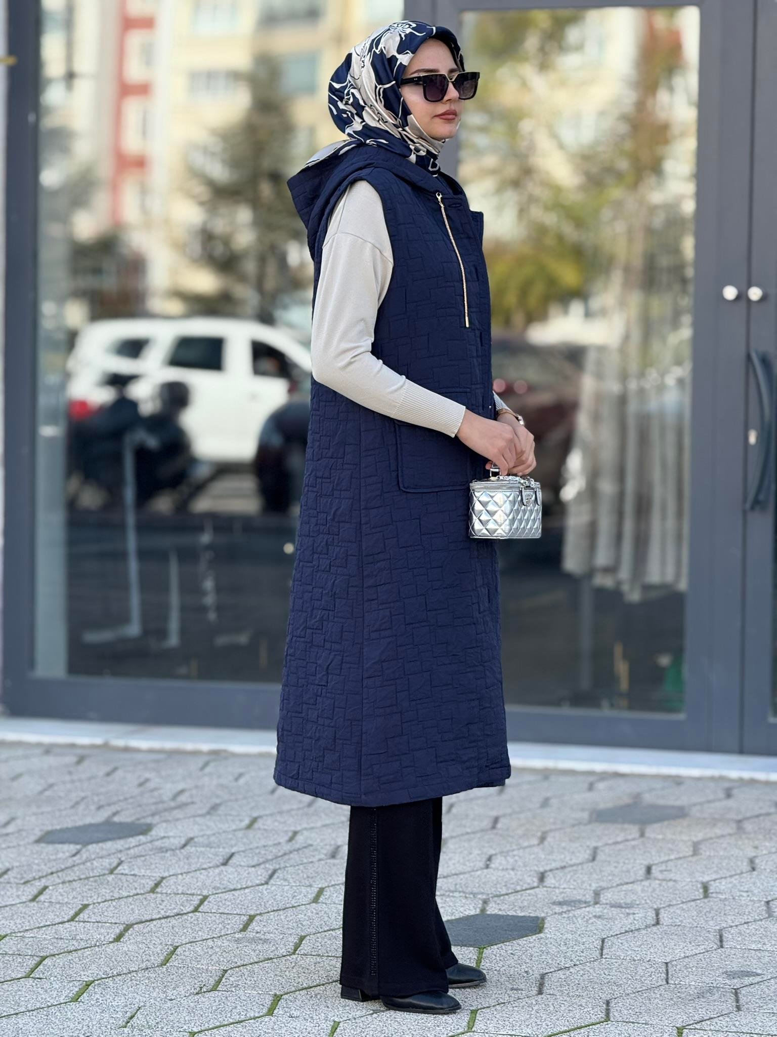 Ottoman Büyük Beden Kapitone Yelek Lacivert OTW4032