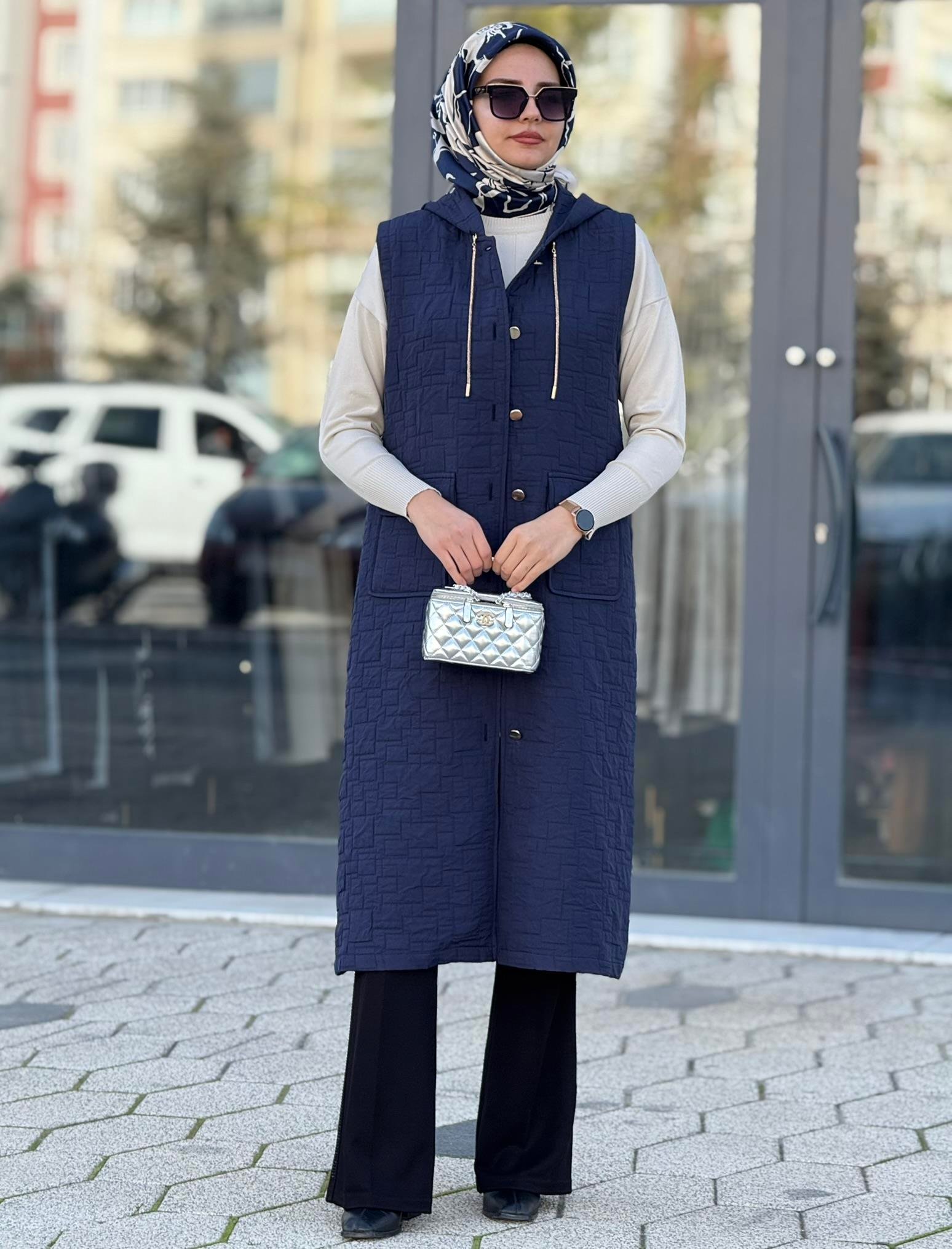 Ottoman Büyük Beden Kapitone Yelek Lacivert OTW4032