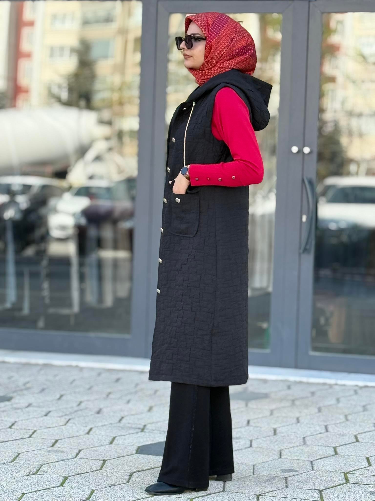 Ottoman Büyük Beden Kapitone Yelek Siyah OTW4032