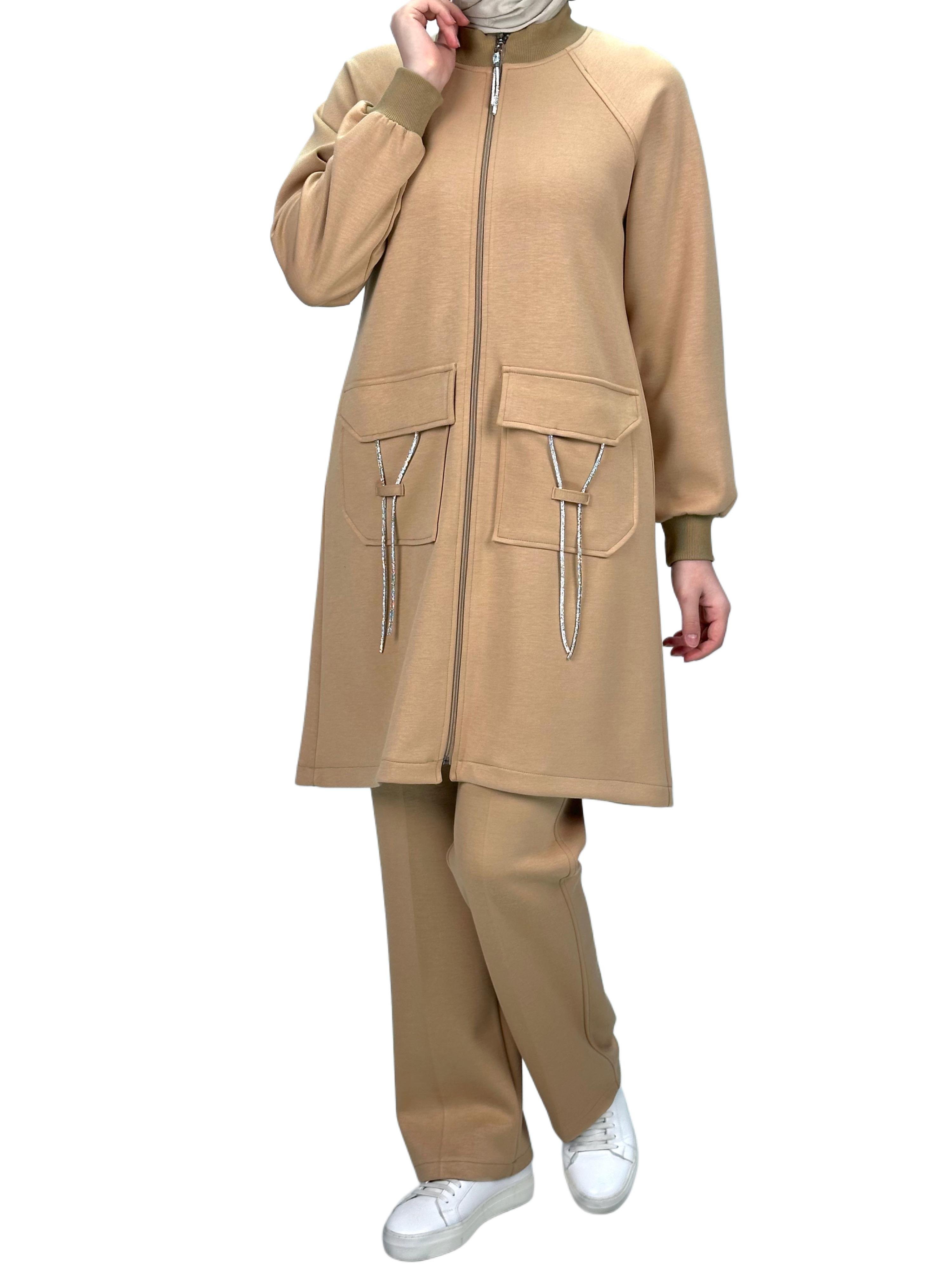 Ottoman Büyük Beden Pantolonlu Takım Capuccino OTW2100