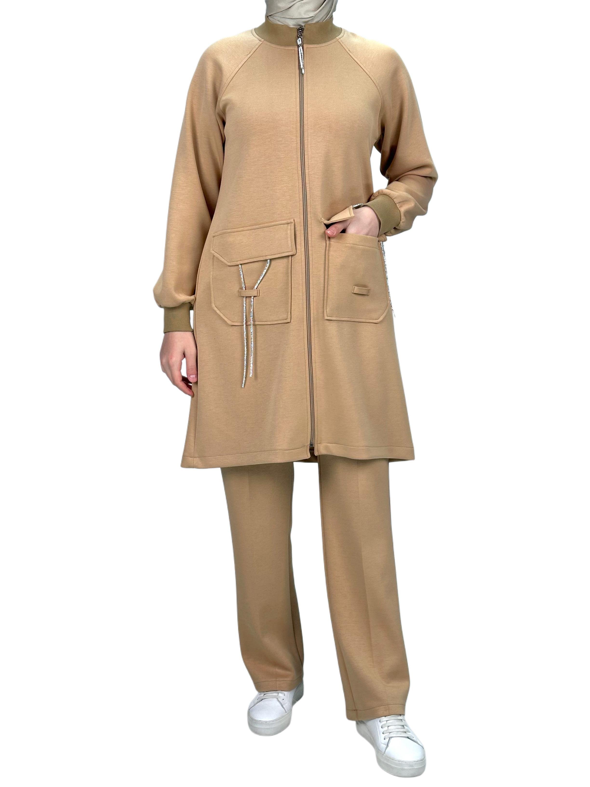 Ottoman Büyük Beden Pantolonlu Takım Capuccino OTW2100