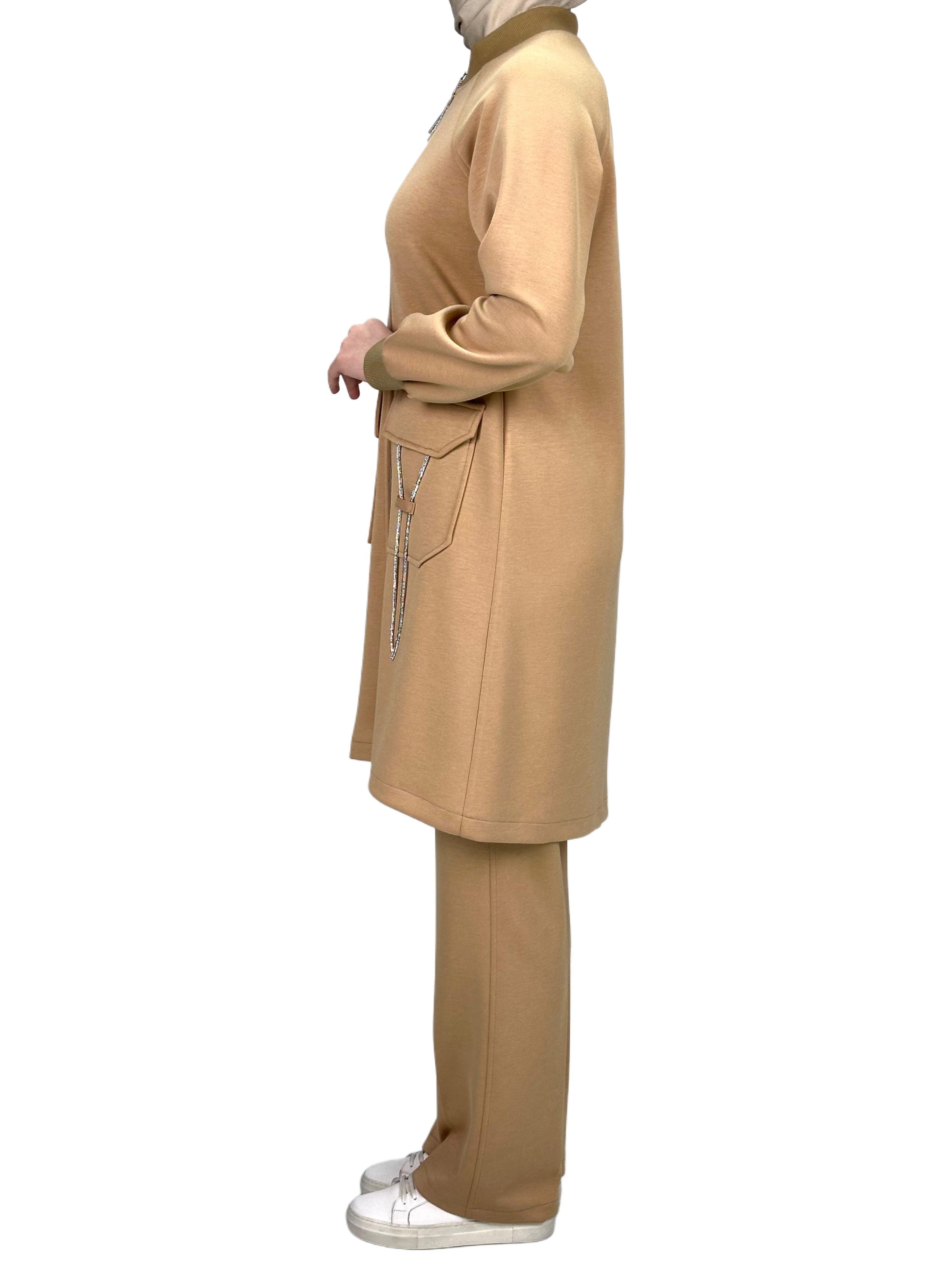 Ottoman Büyük Beden Pantolonlu Takım Capuccino OTW2100