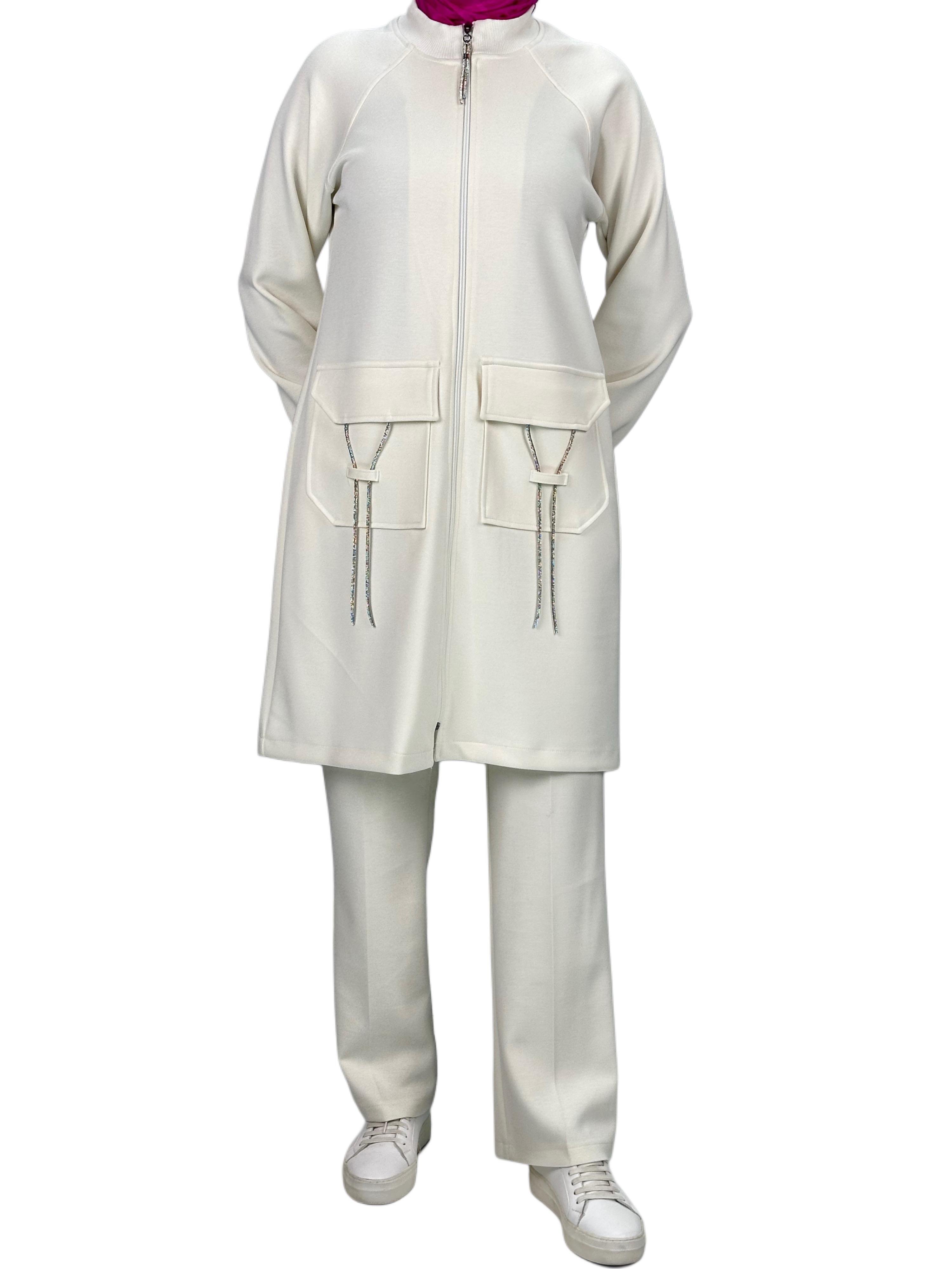 Ottoman Büyük Beden Pantolonlu Takım Ekru OTW2100