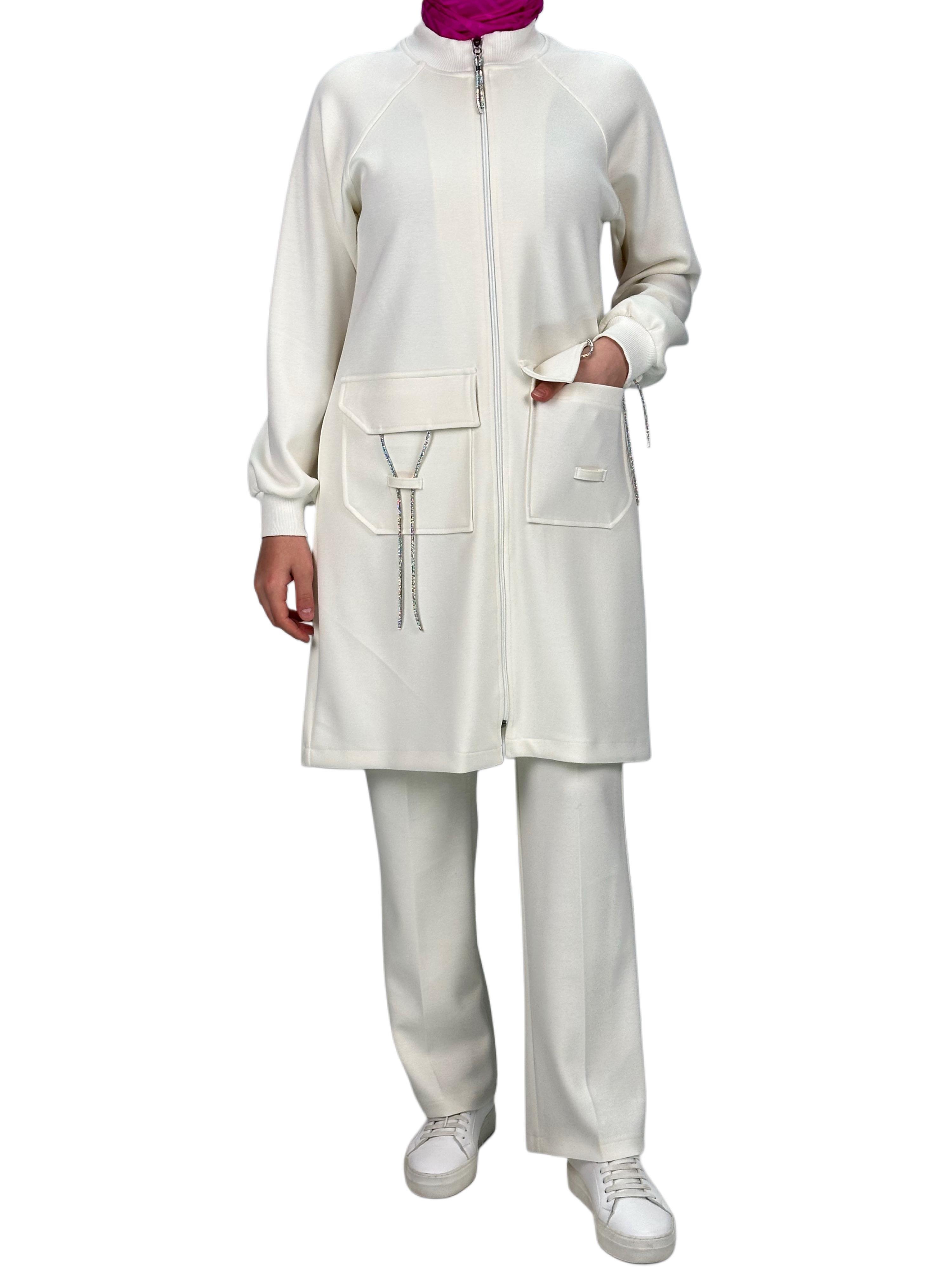 Ottoman Büyük Beden Pantolonlu Takım Ekru OTW2100