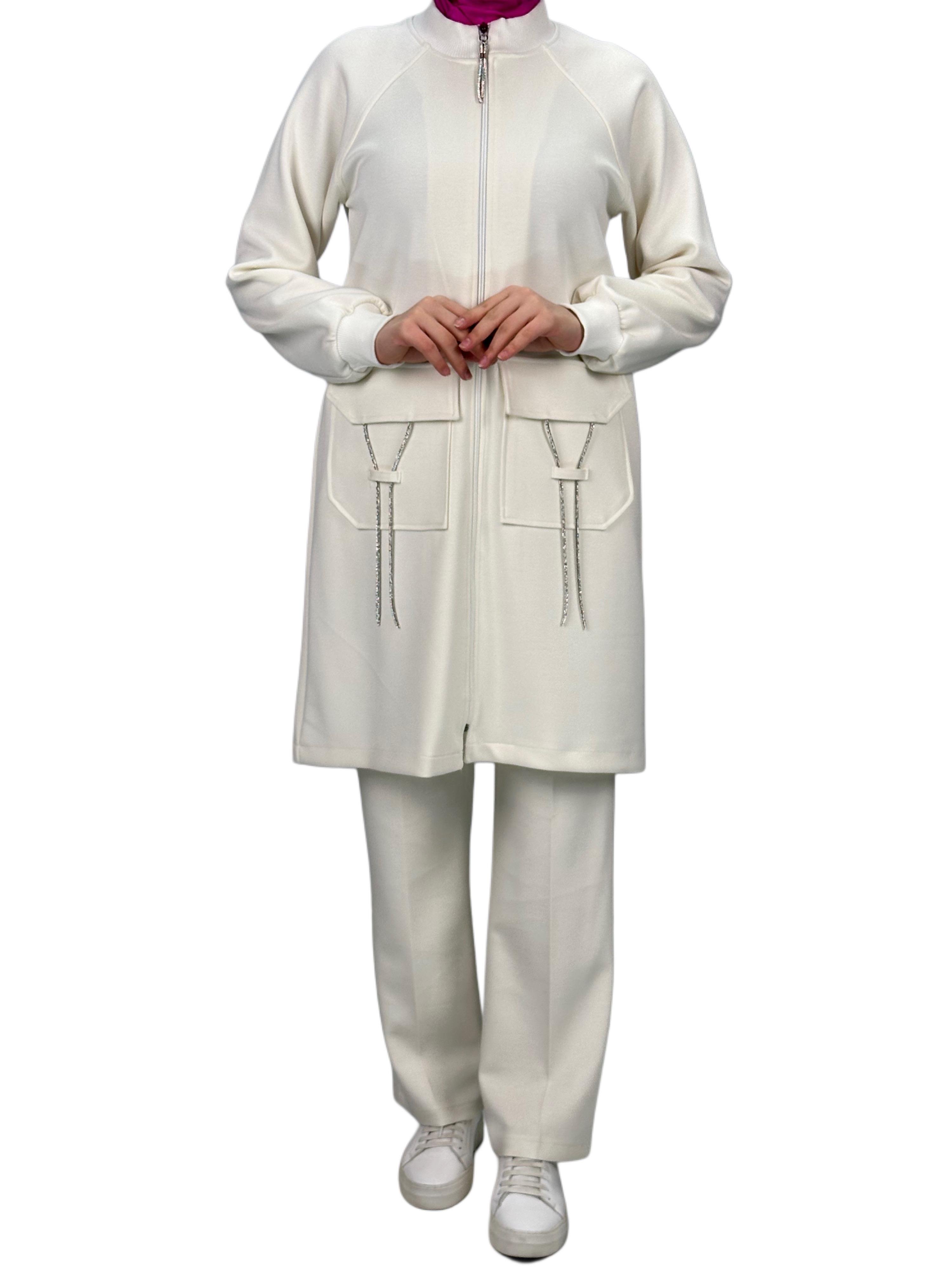 Ottoman Büyük Beden Pantolonlu Takım Ekru OTW2100