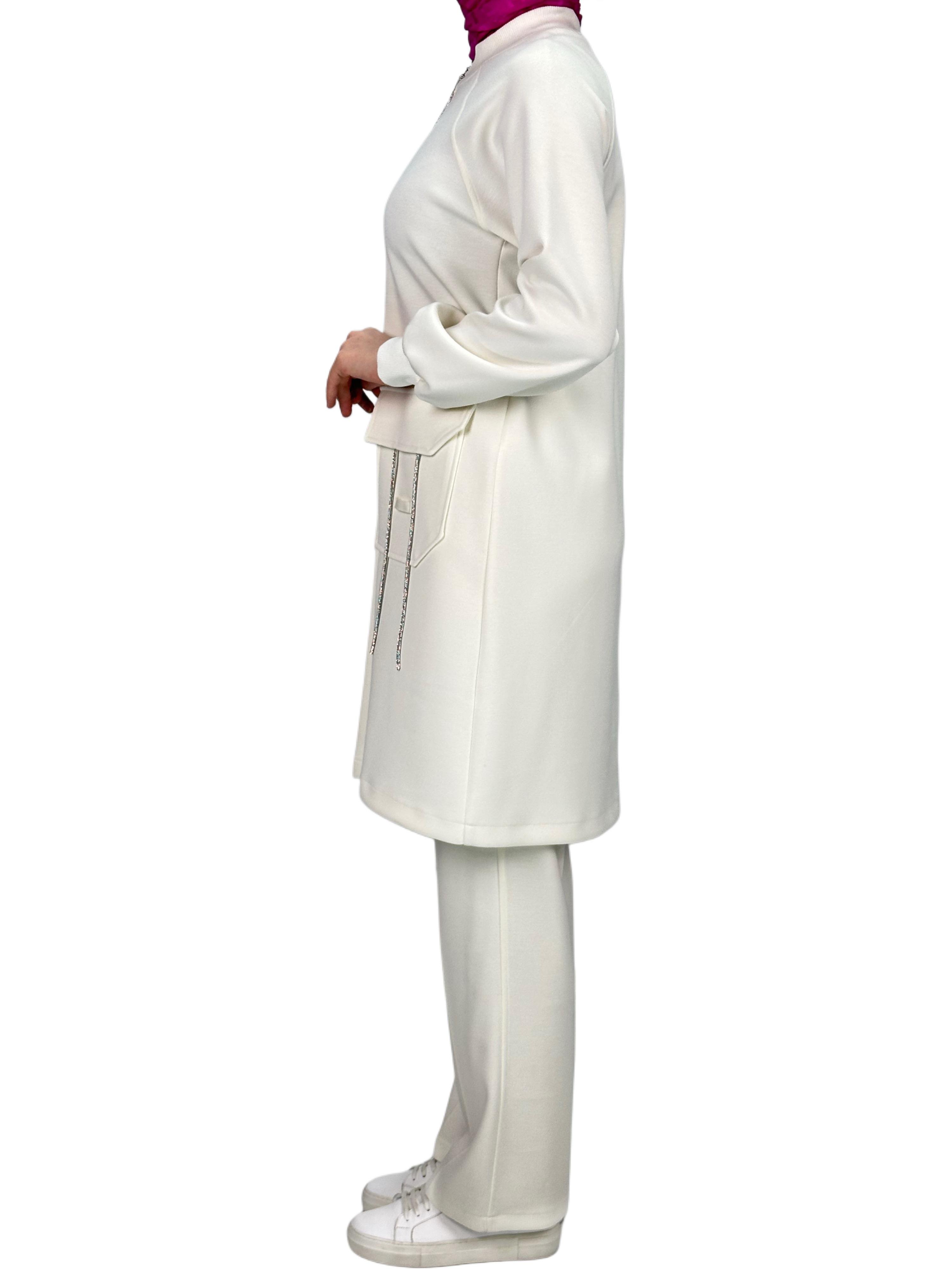 Ottoman Büyük Beden Pantolonlu Takım Ekru OTW2100