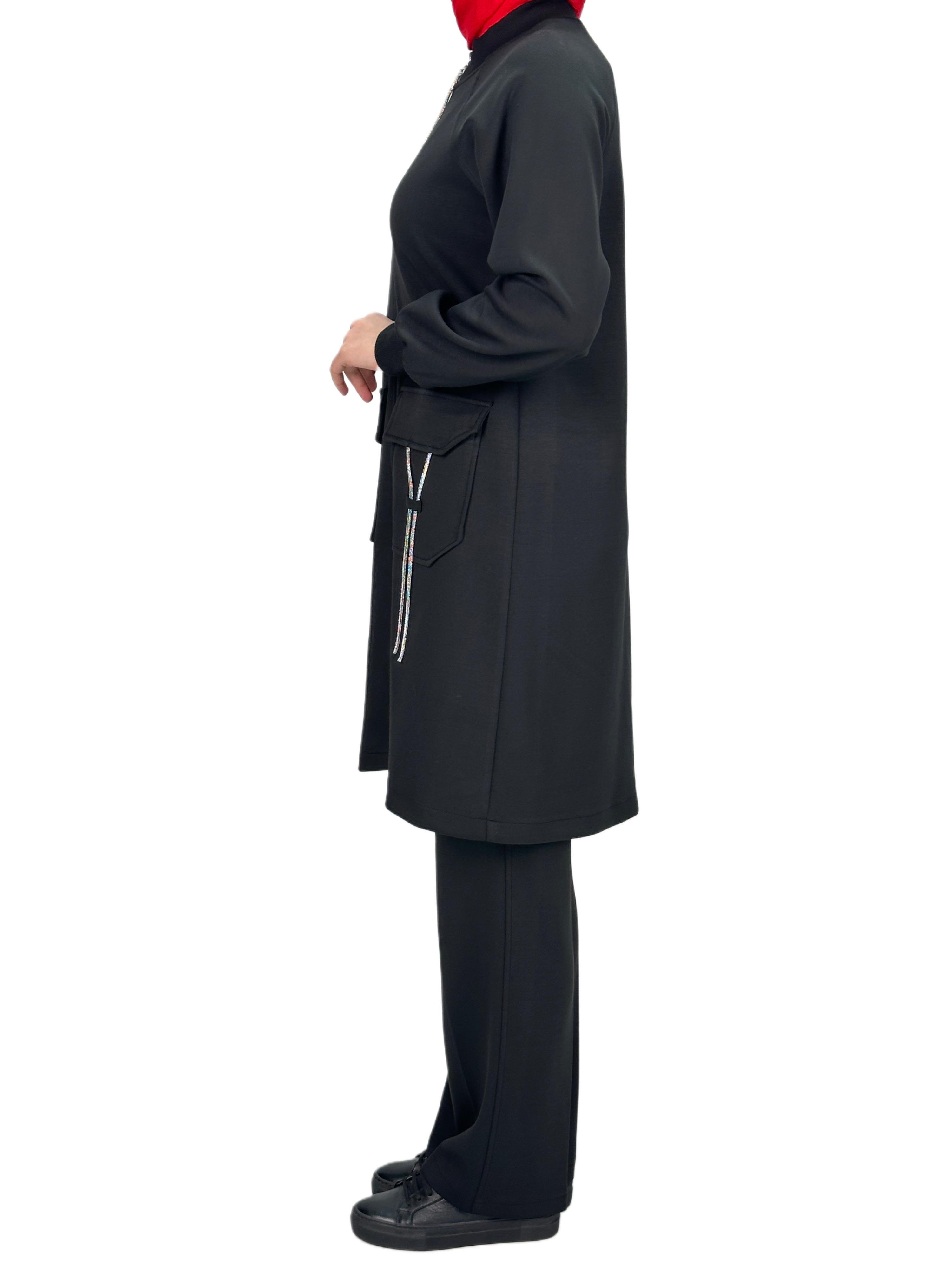 Ottoman Büyük Beden Pantolonlu Takım Siyah OTW2100