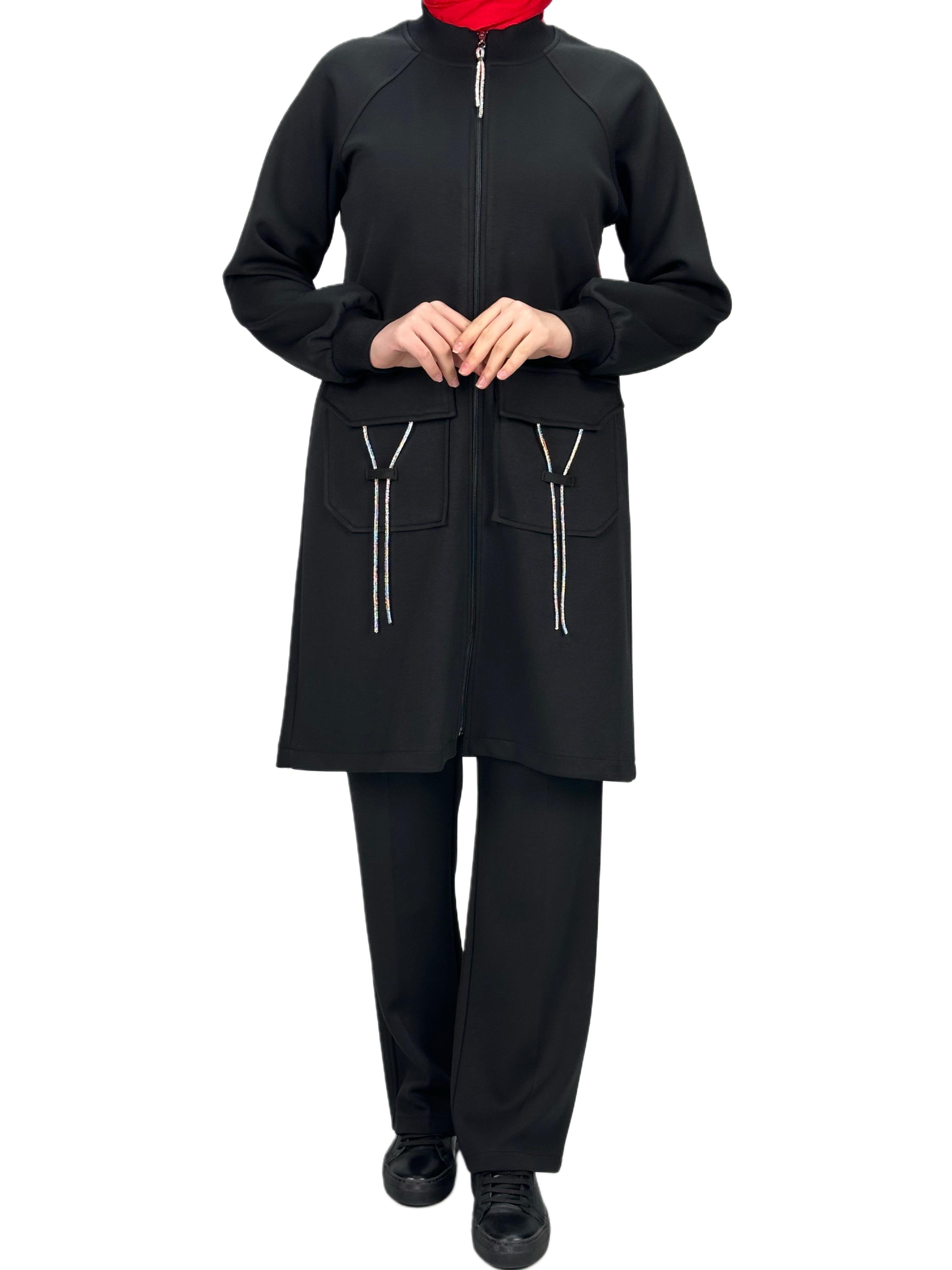 Ottoman Büyük Beden Pantolonlu Takım Siyah OTW2100