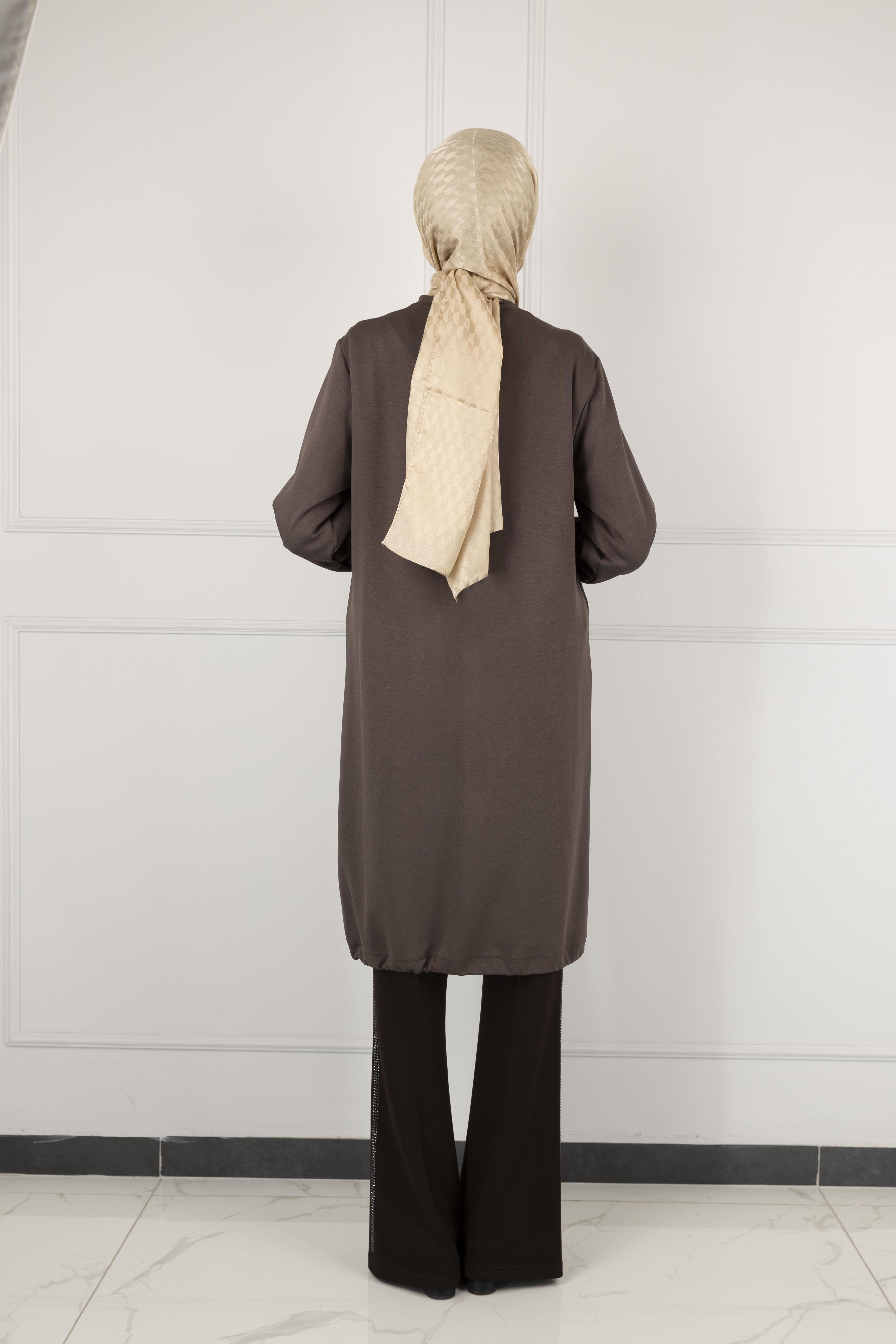 Ottoman Büyük Beden Ribanalı Tunik Kahve OTW2140