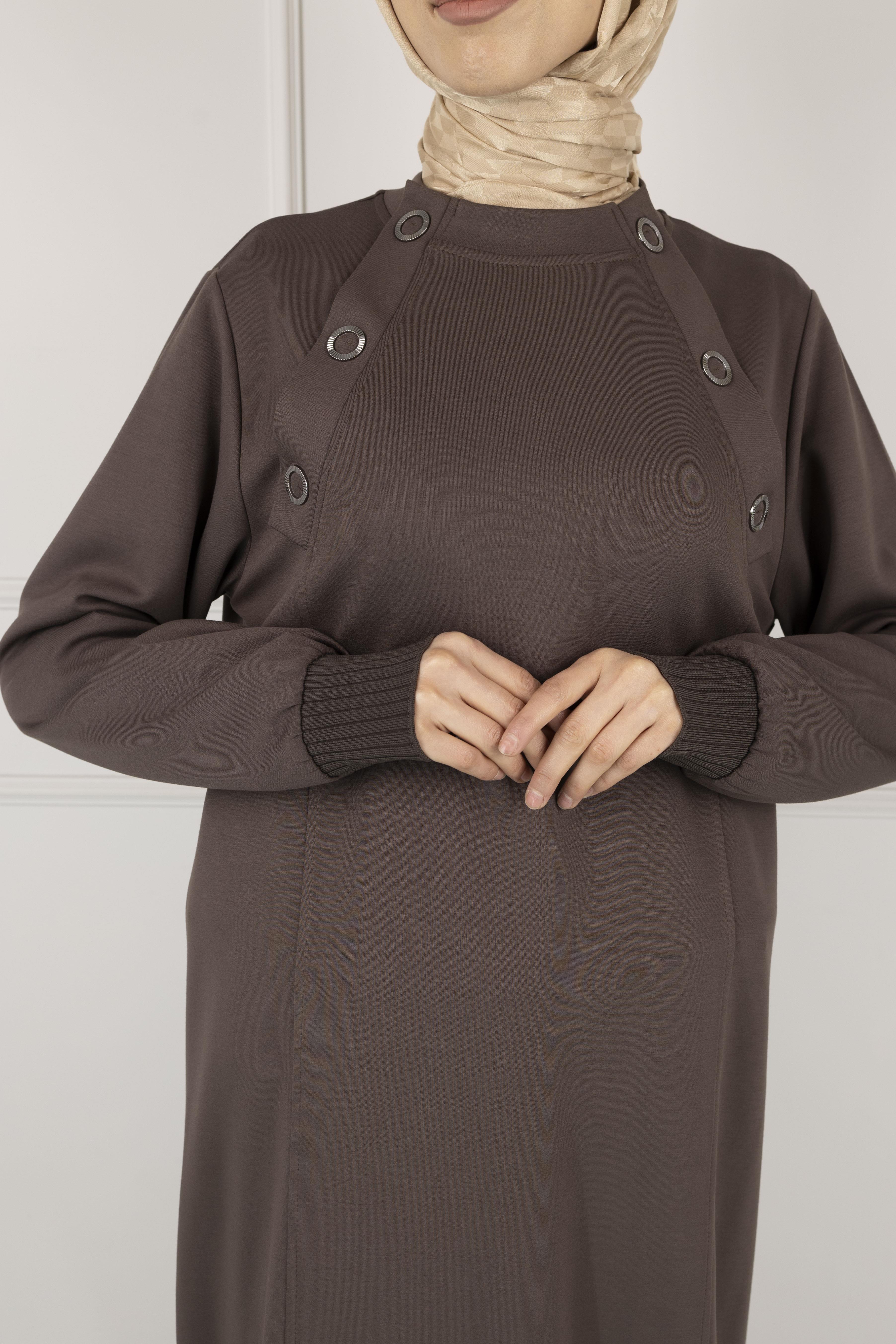 Ottoman Büyük Beden Ribanalı Tunik Kahve OTW2140