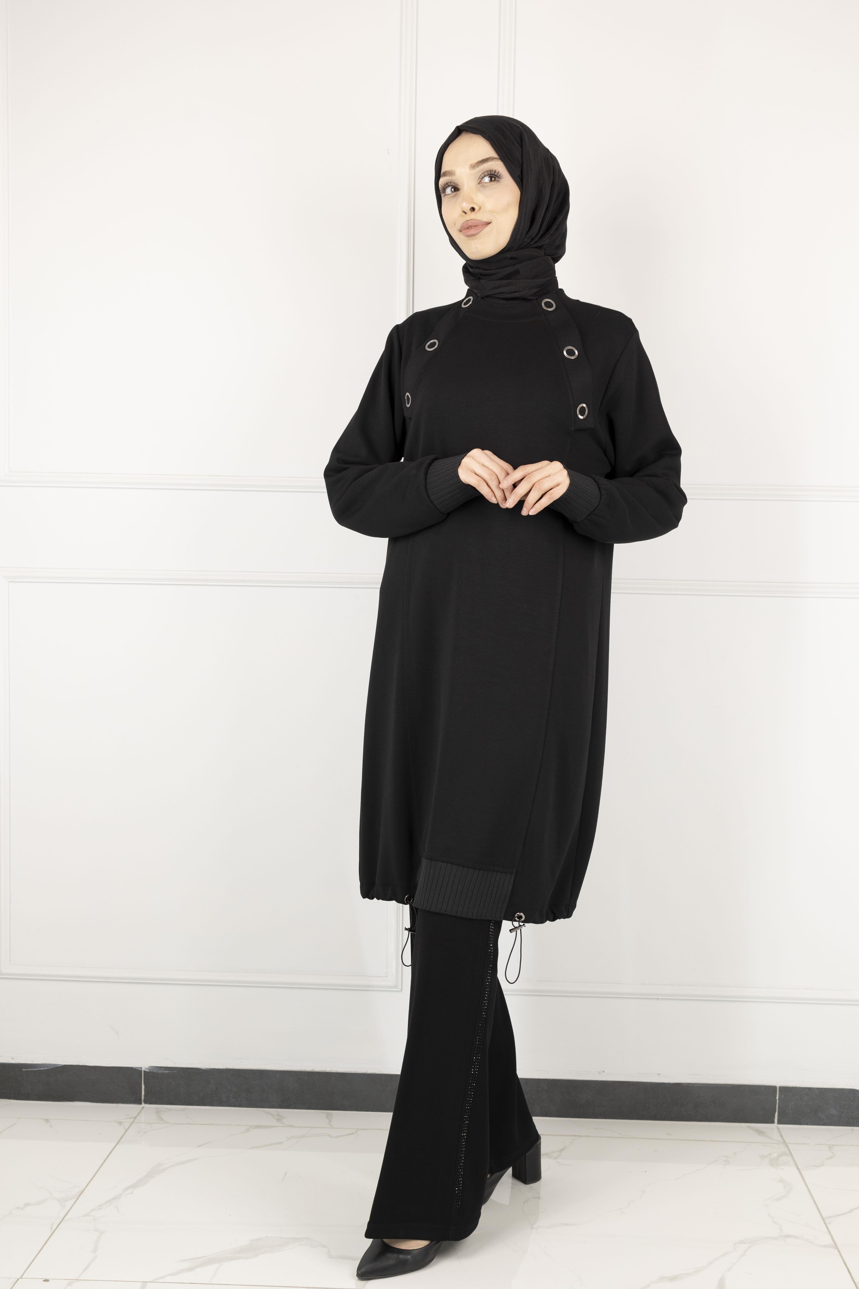 Ottoman Büyük Beden Ribanalı Tunik Siyah OTW2140