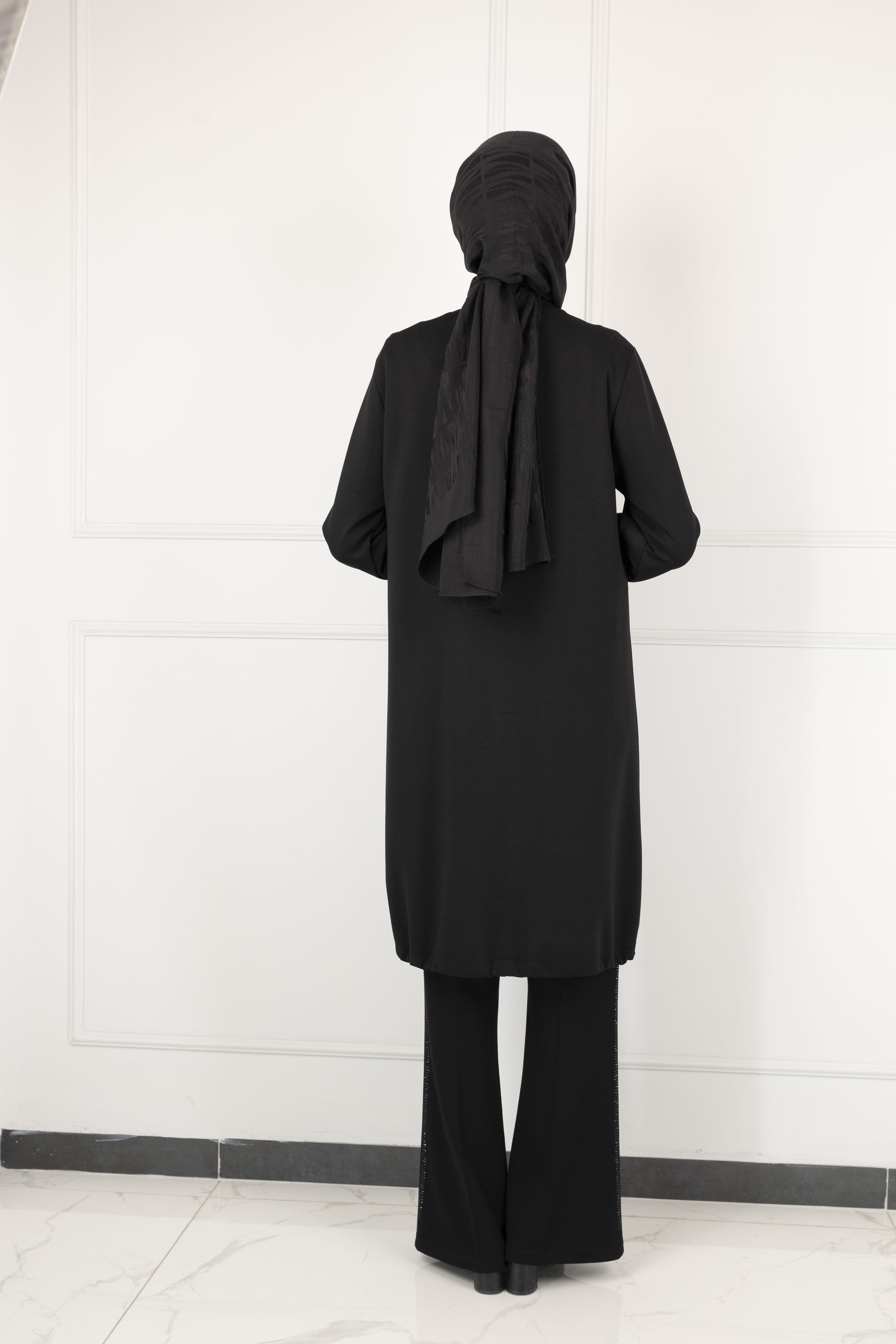 Ottoman Büyük Beden Ribanalı Tunik Siyah OTW2140