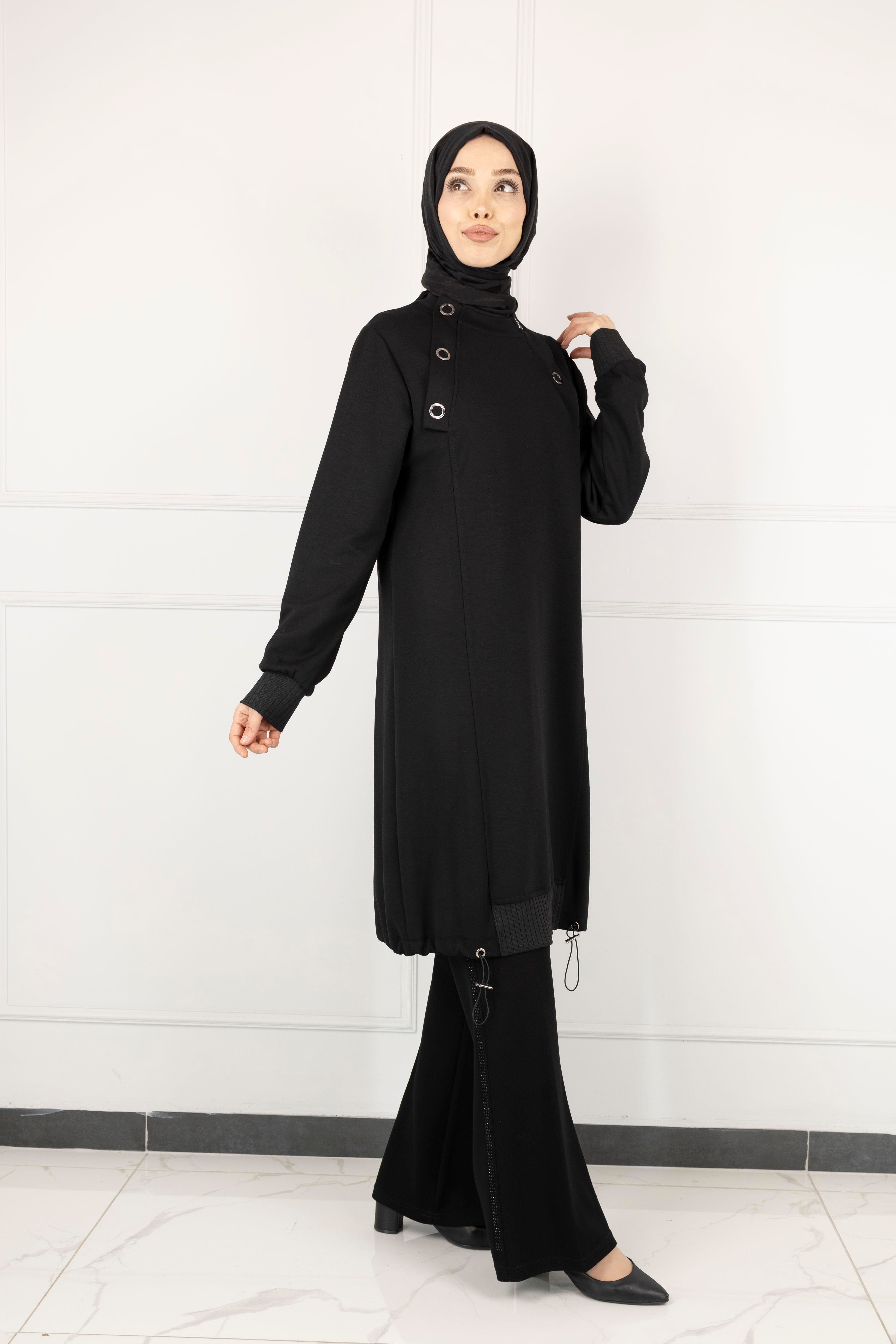 Ottoman Büyük Beden Ribanalı Tunik Siyah OTW2140