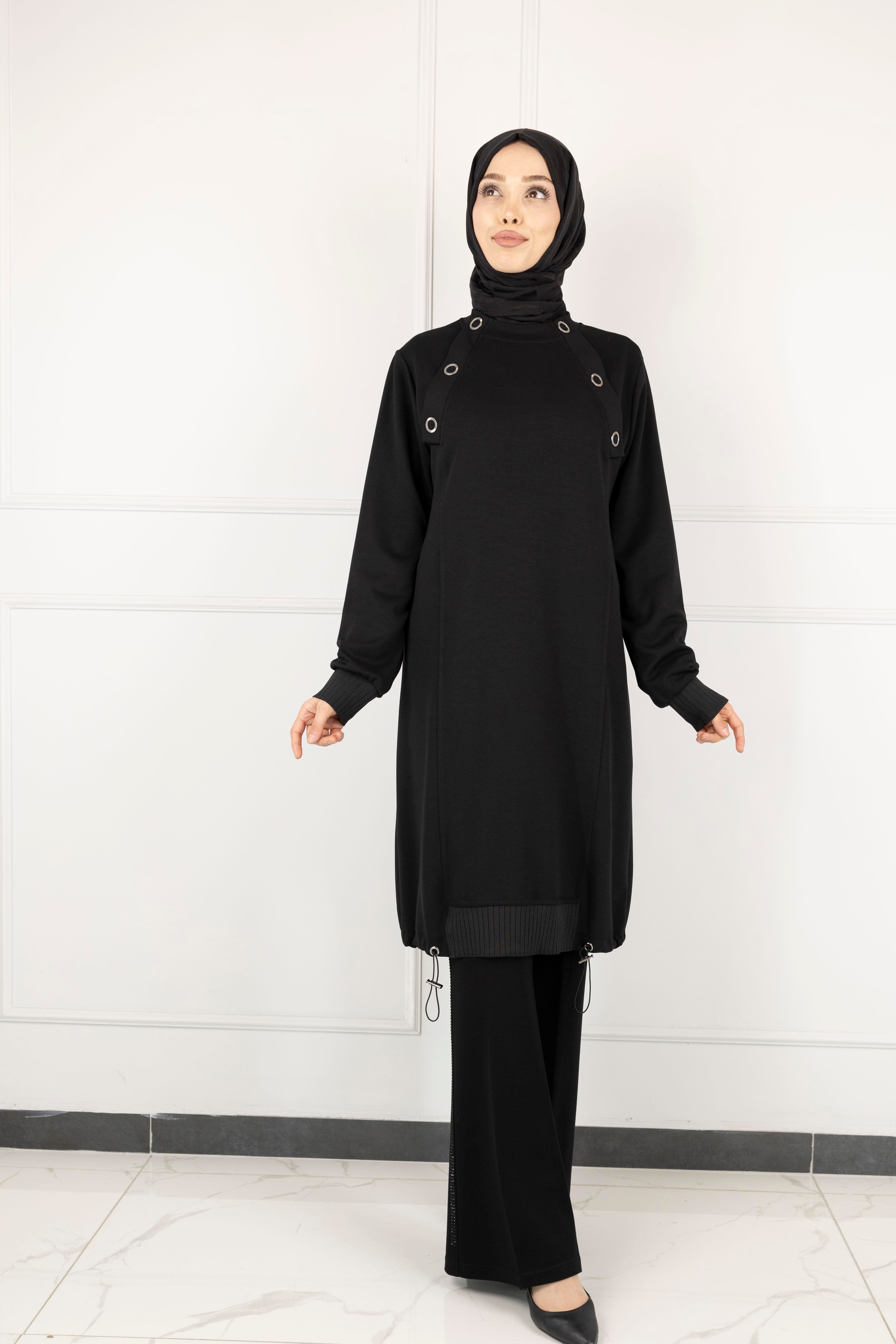 Ottoman Büyük Beden Ribanalı Tunik Siyah OTW2140