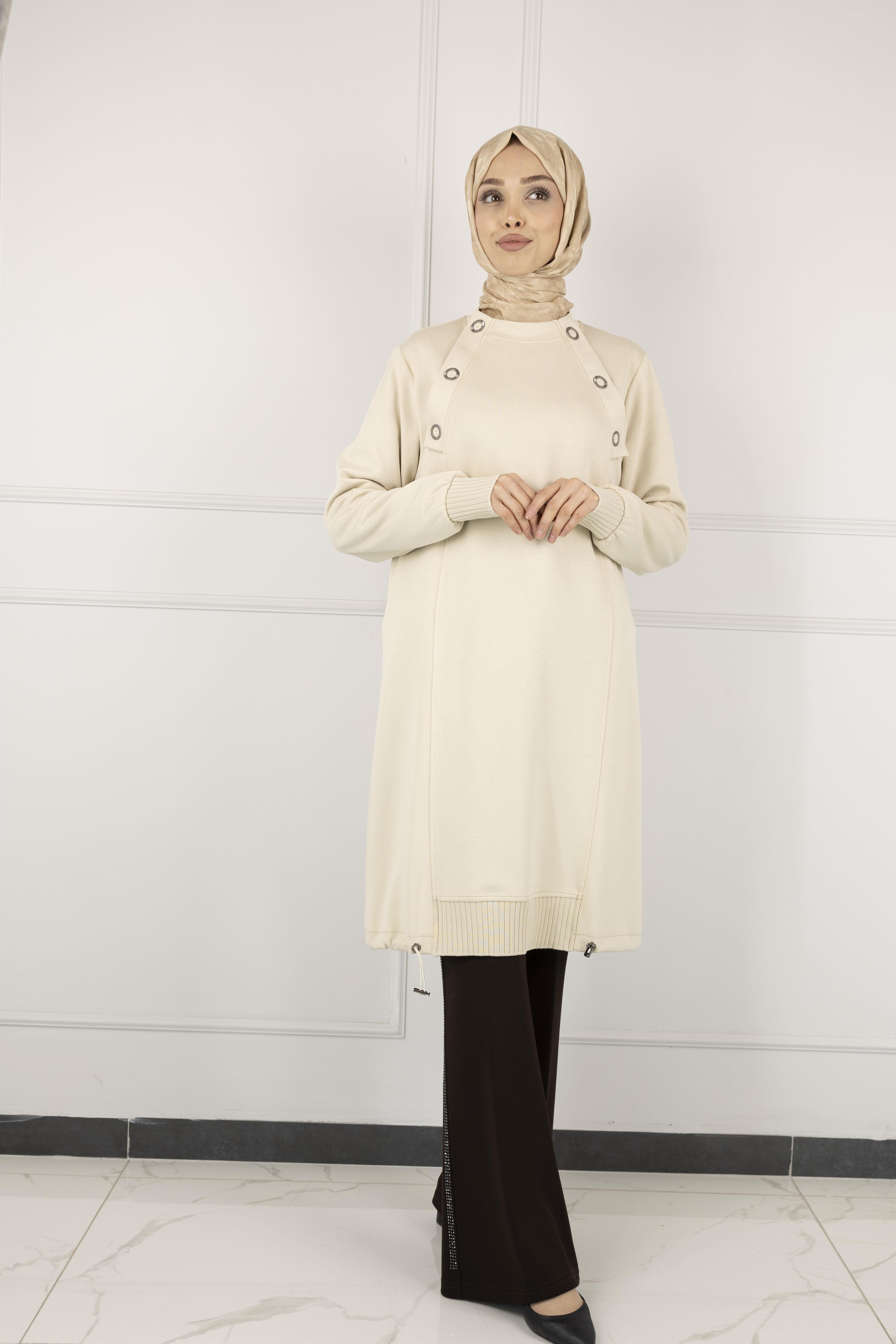 Ottoman Büyük Beden Ribanalı Tunik Taş OTW2140