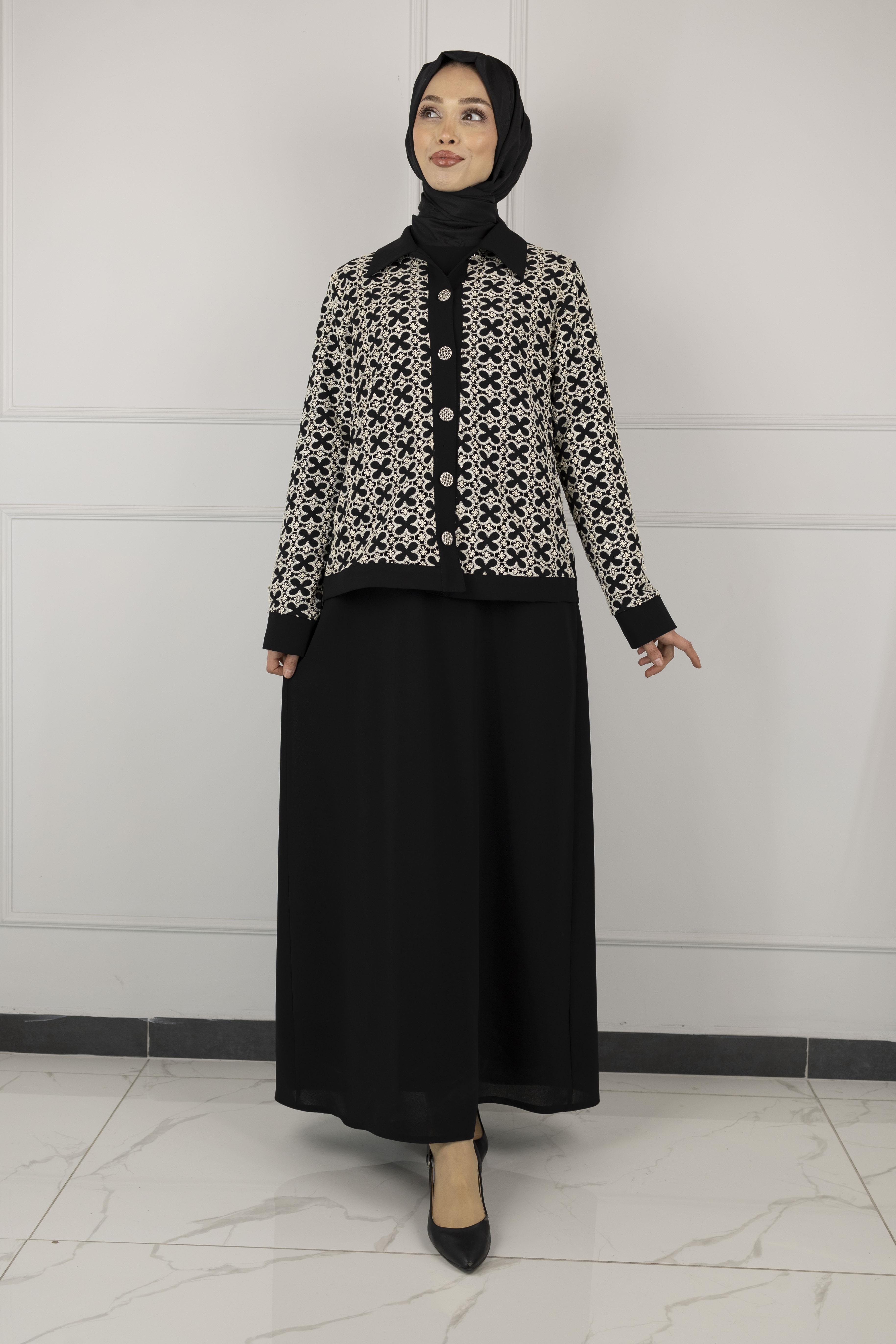 OTTOMAN GÜPÜR CEKETLİ ELBİSE Siyah OTW2161