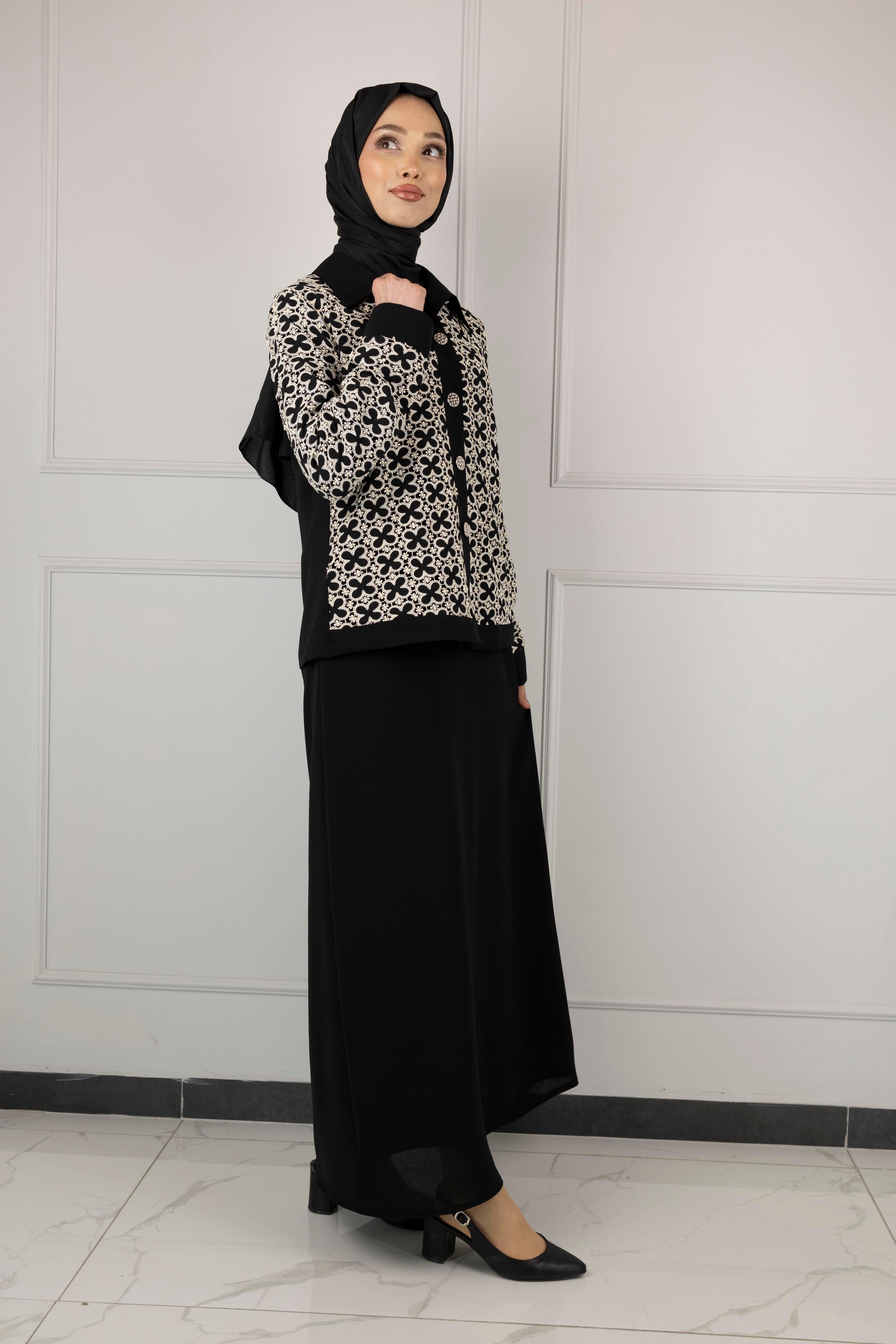 OTTOMAN GÜPÜR CEKETLİ ELBİSE Siyah OTW2161