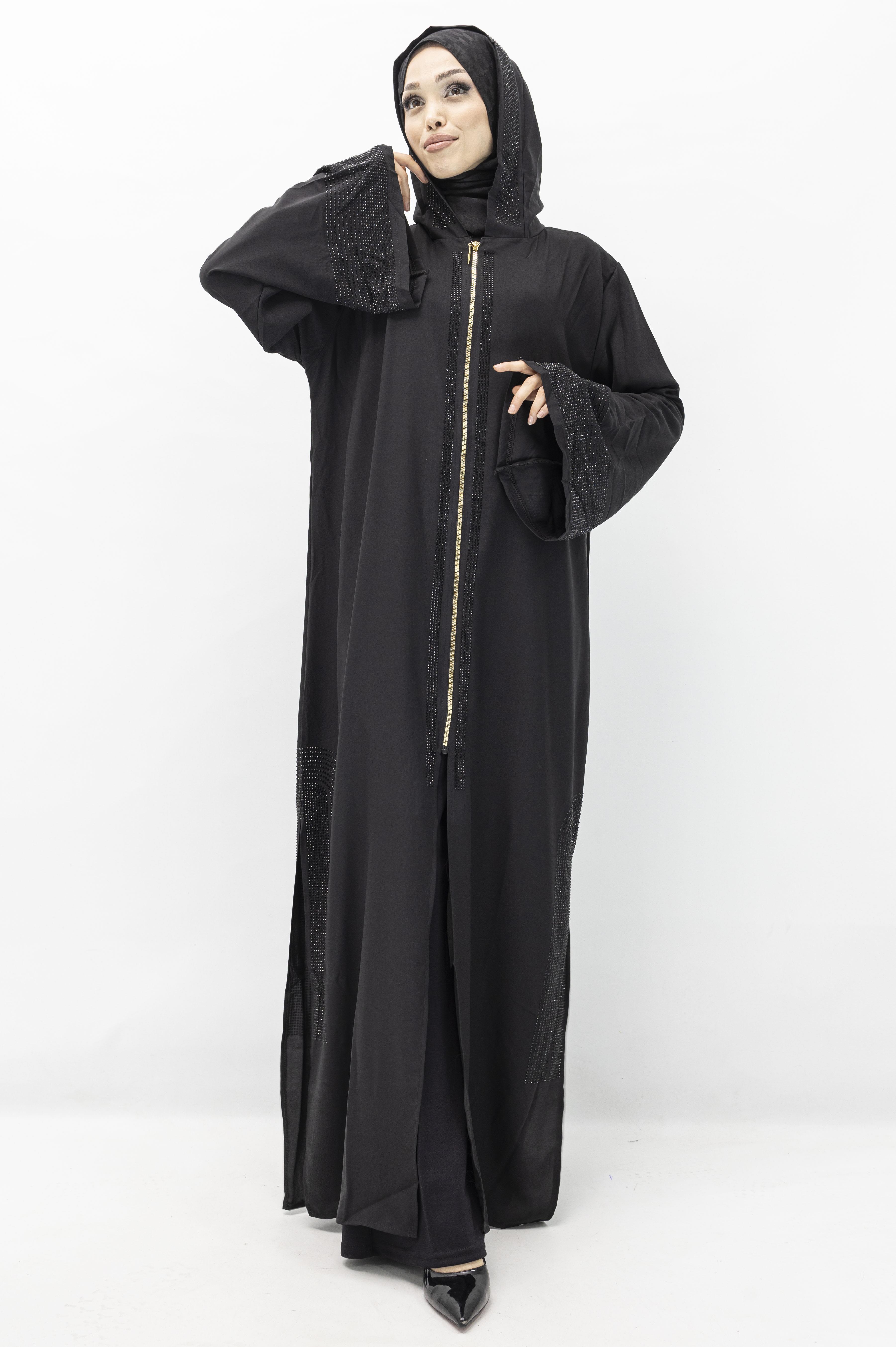 OTTOMAN TAŞLI DUBAİ FERACE Siyah OTW6112