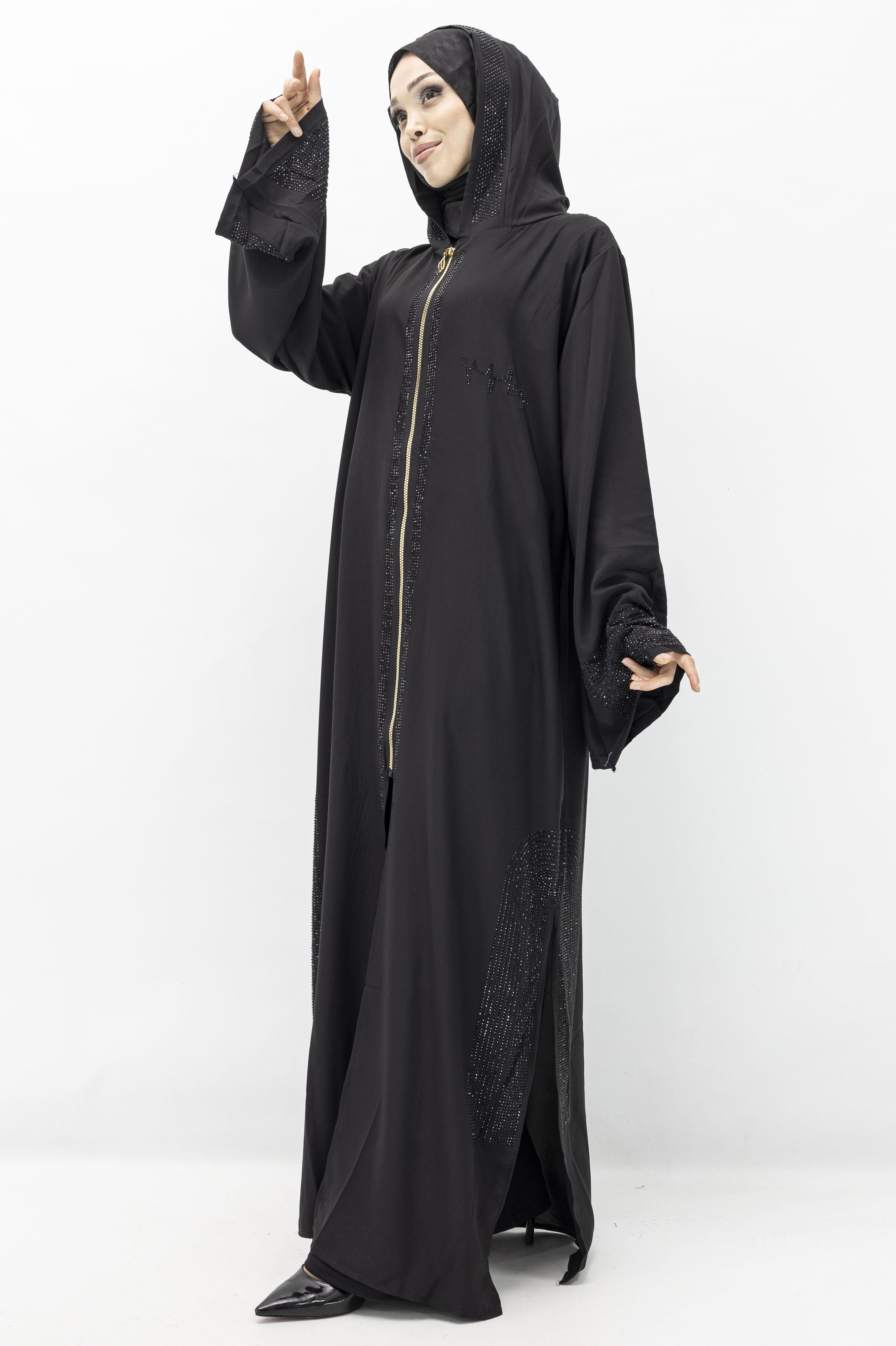 OTTOMAN TAŞLI DUBAİ FERACE Siyah OTW6112