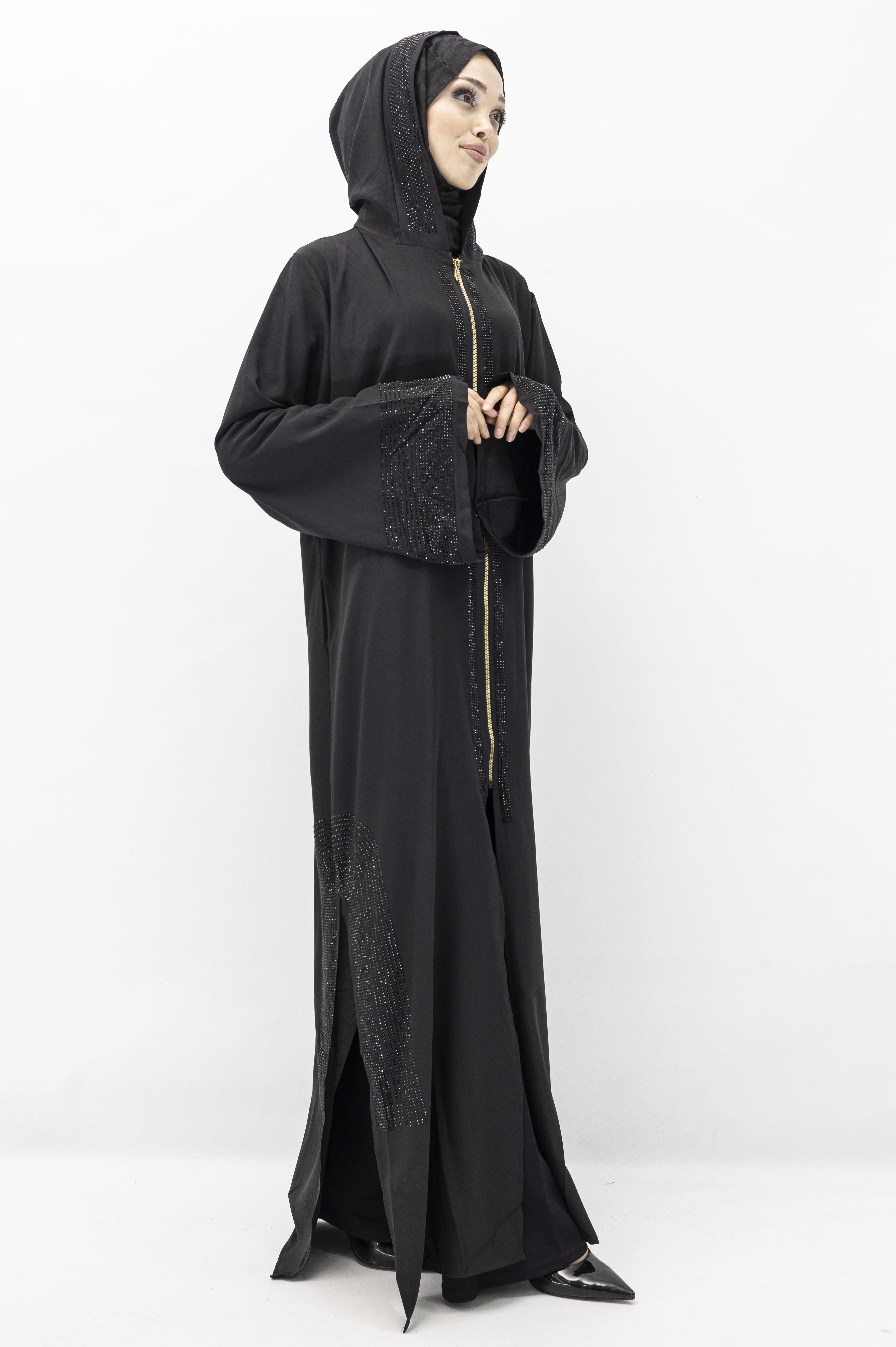 OTTOMAN TAŞLI DUBAİ FERACE Siyah OTW6112