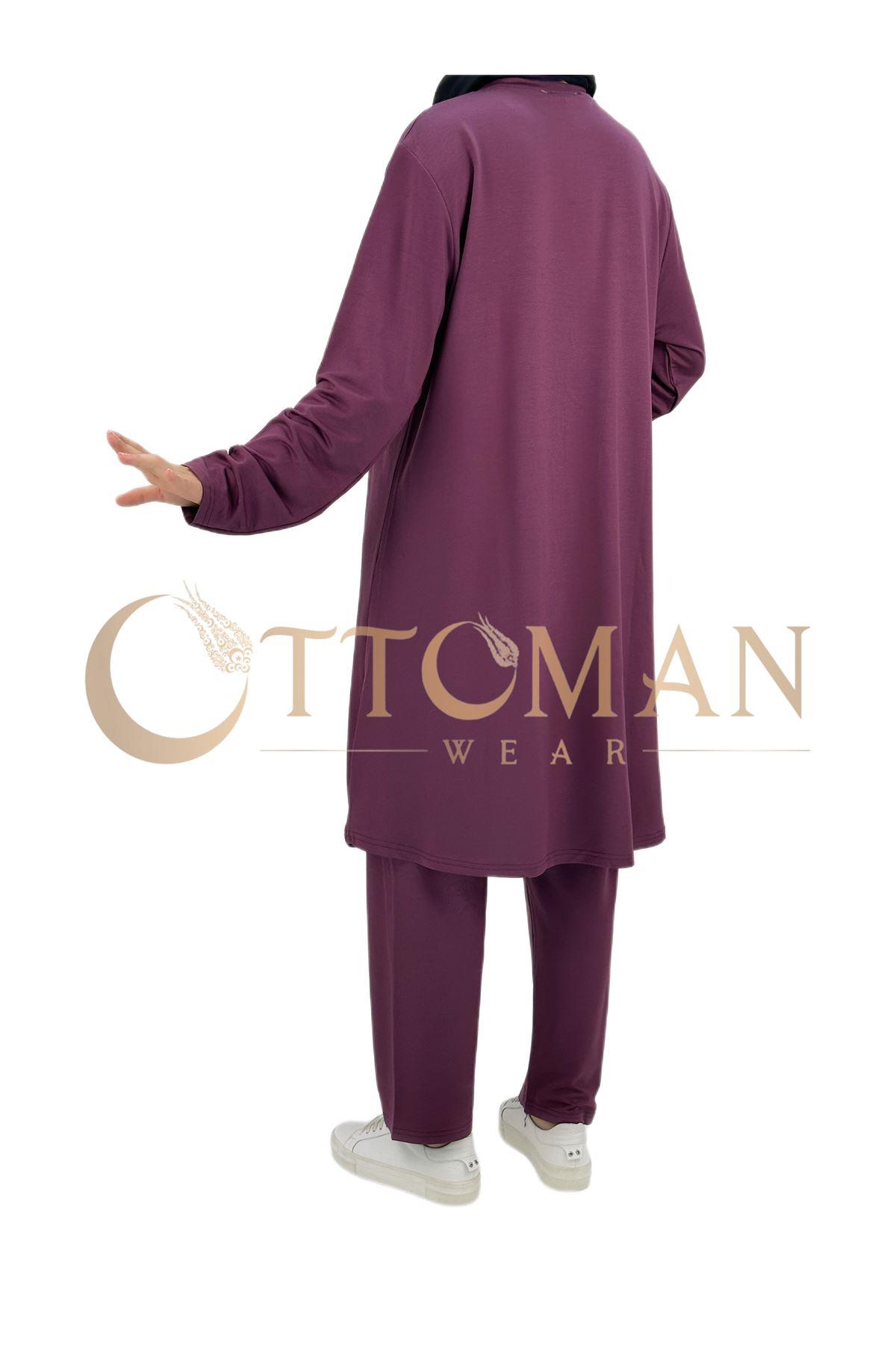 OTW003 Taşlı Gül Desenli Takım Gül Kurusu