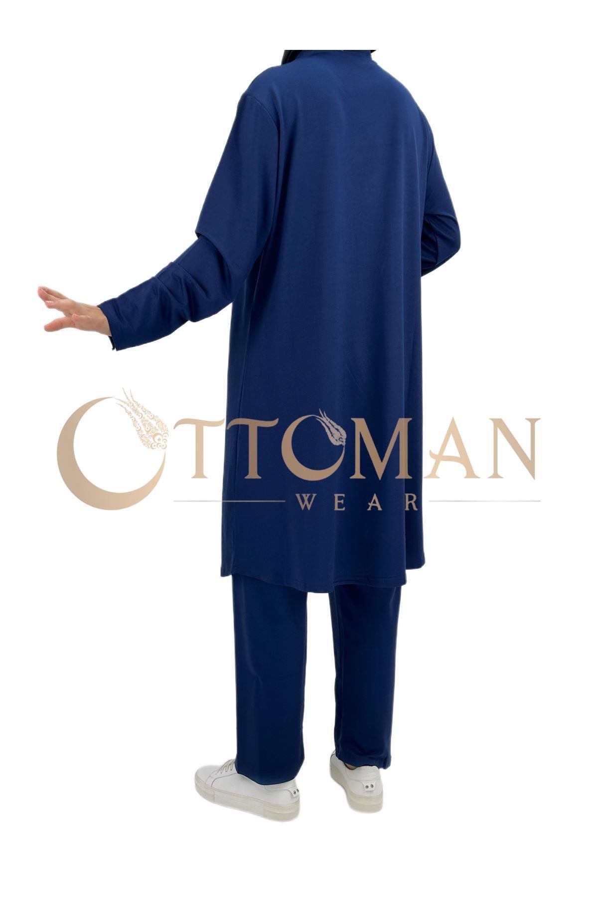 OTW003 Taşlı Gül Desenli Takım Saks