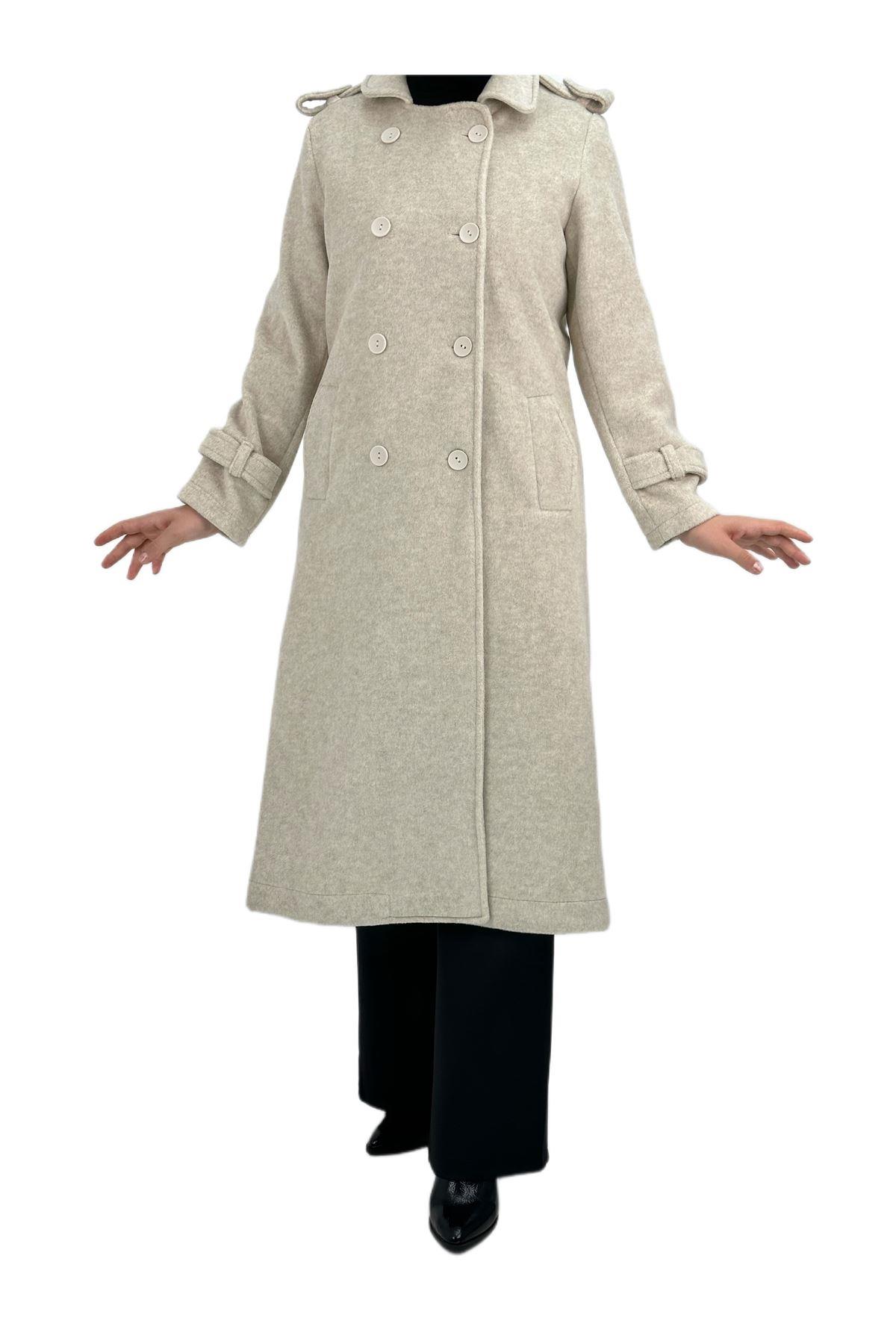 OTW15045 Kaşe Kaban Krem