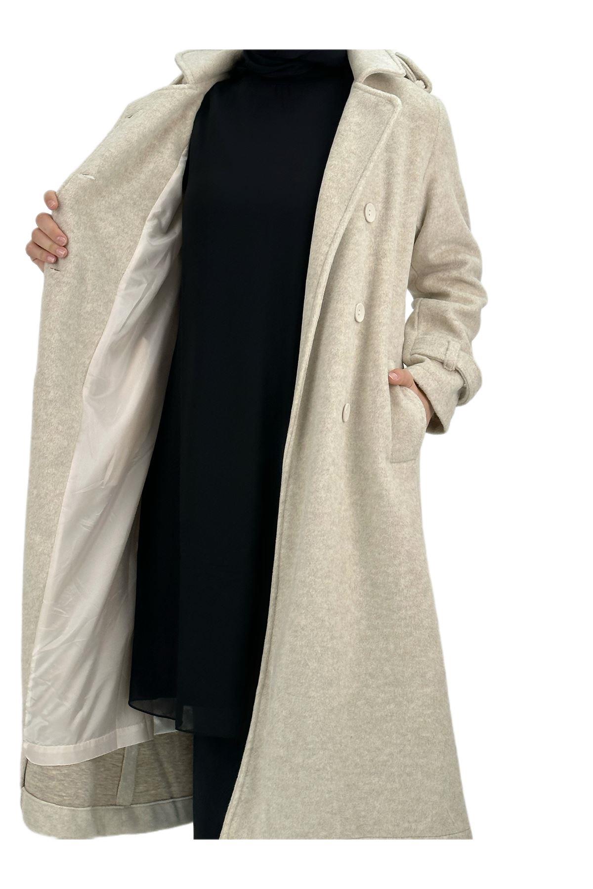 OTW15045 Kaşe Kaban Krem