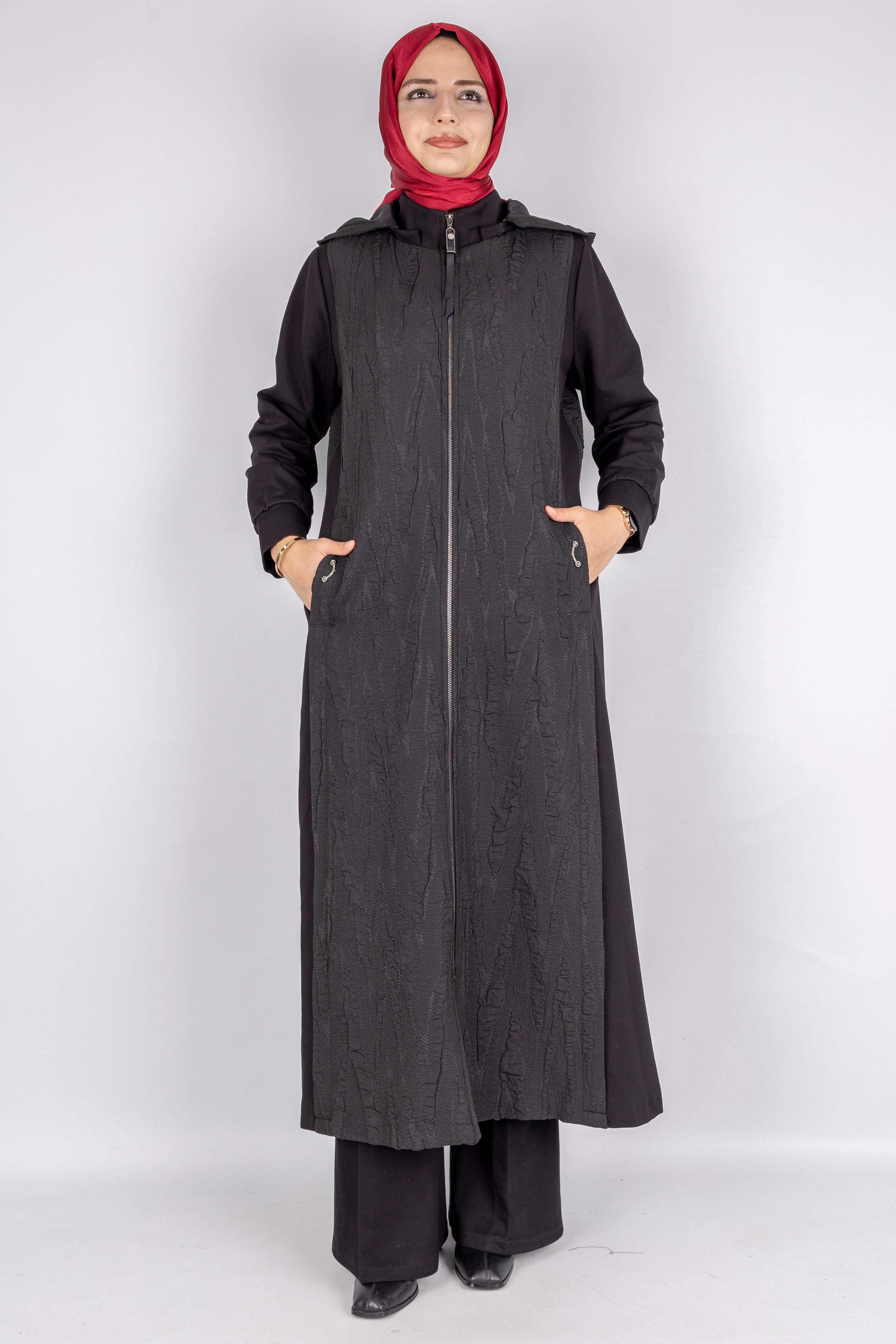 OTW1579 Şık Simli Tesettür Kap Siyah