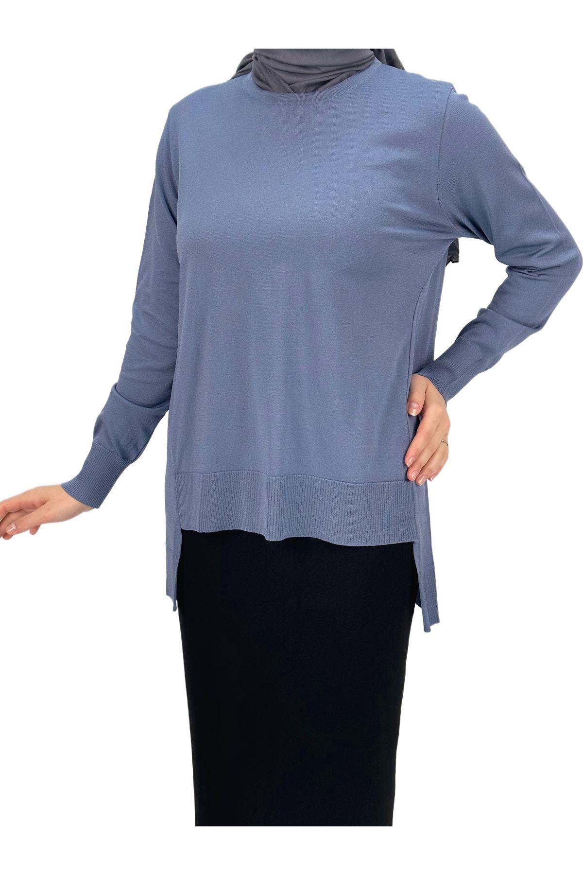 OTW1666 Merserize Triko Bluz İndigo